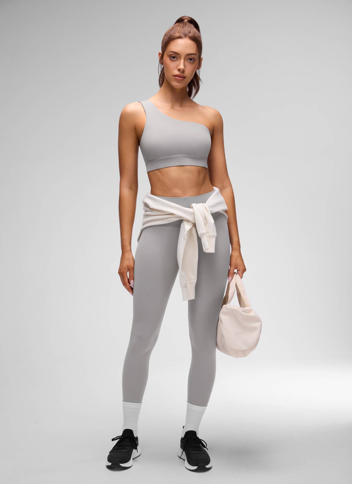 CRZ YOGA Butterluxe حمالة صدر رياضية نسائية بكتف واحد، غير متماثلة، مبطنة، لون رمادي غول