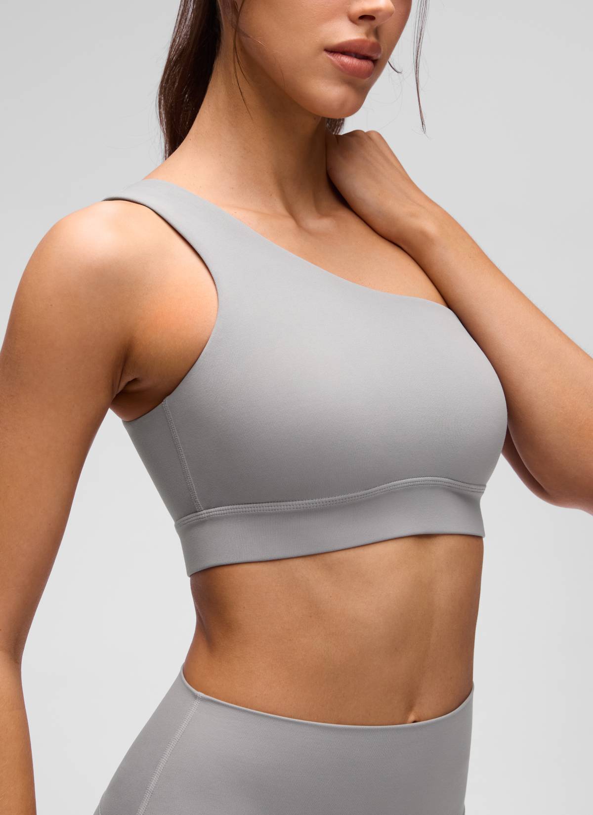 CRZ YOGA Butterluxe حمالة صدر رياضية نسائية بكتف واحد، غير متماثلة، مبطنة، لون رمادي غول