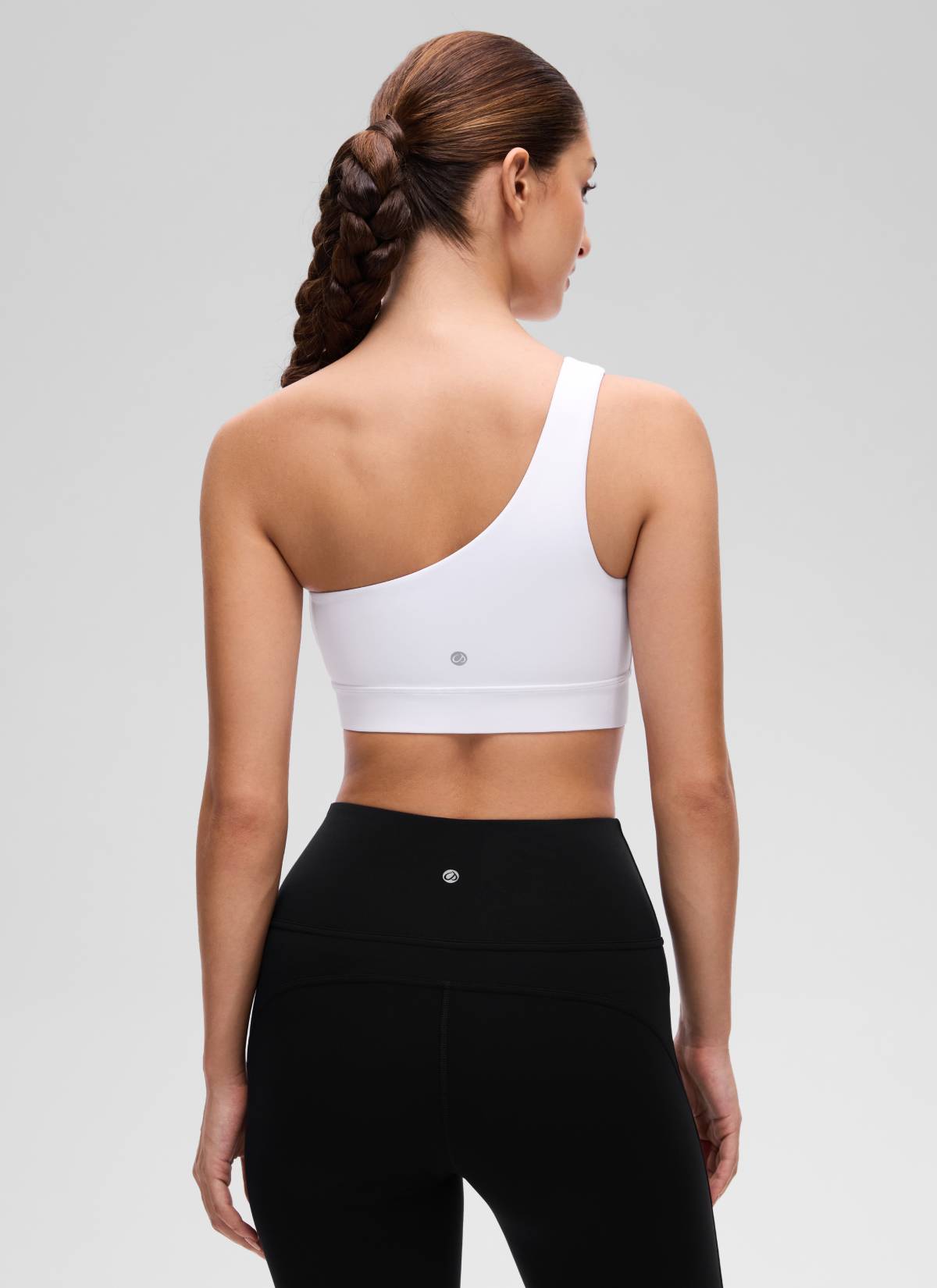 CRZ YOGA Butterluxe حمالة صدر رياضية نسائية بكتف واحد، غير متماثلة، مبطنة، باللون الأبيض