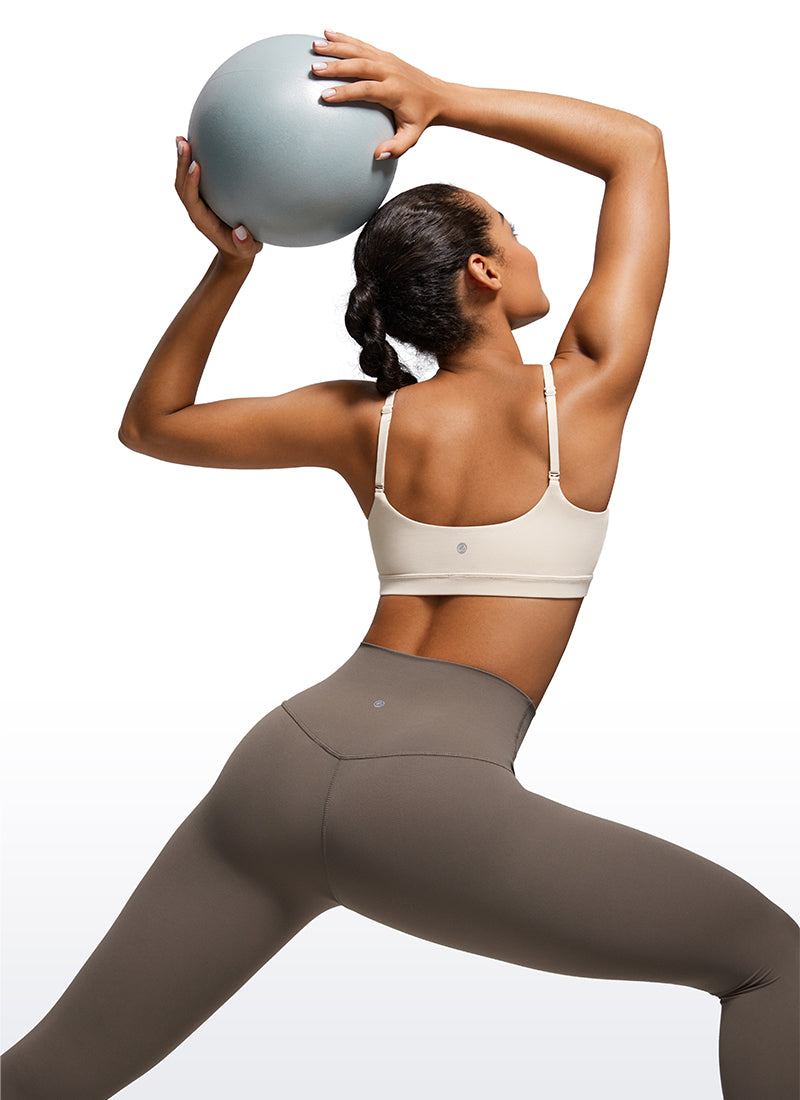 CRZ YOGA Womens Butterluxe Adjustable Spaghetti Strap Scoop Neck Bra Mojave Tan @model_info:Fiona