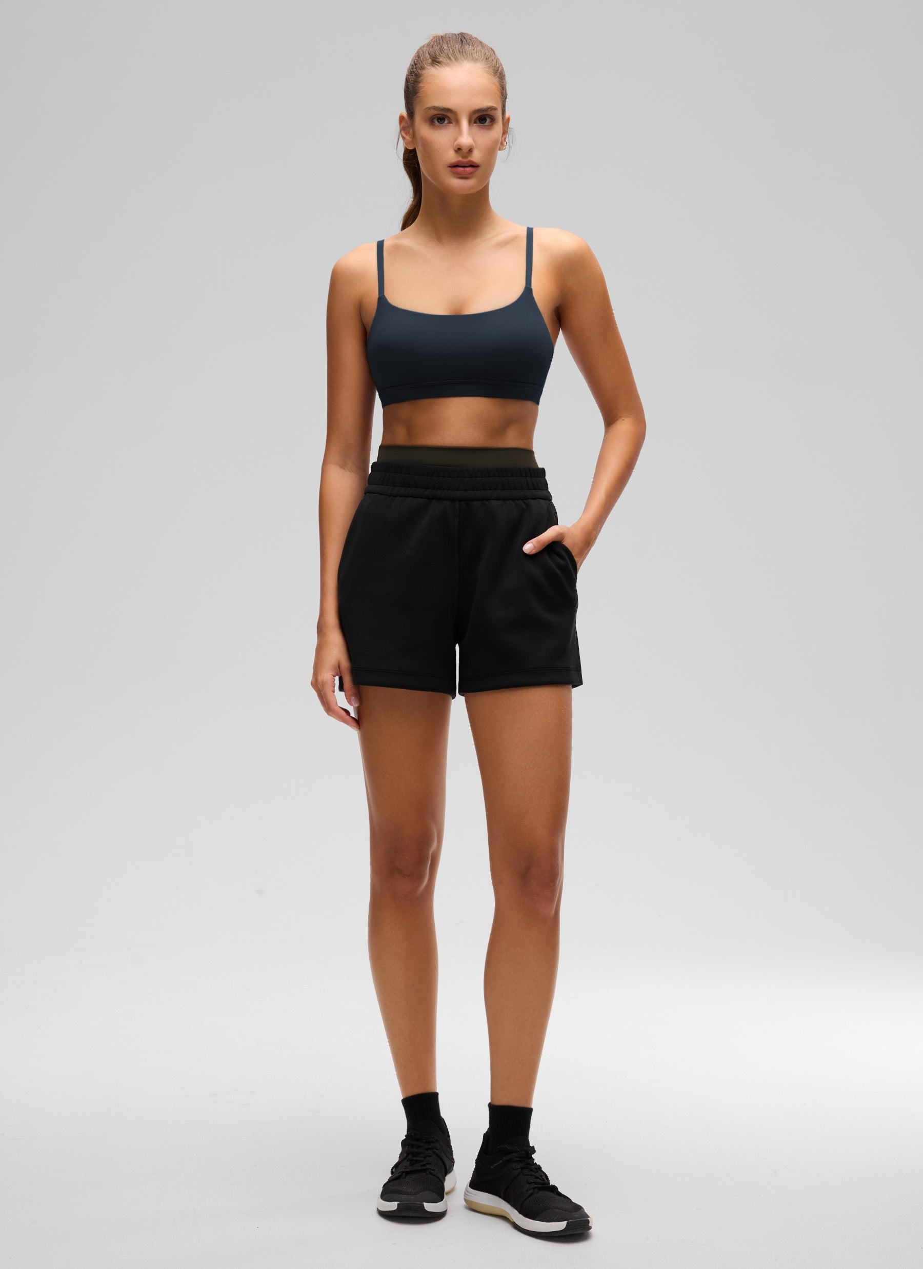 CRZ YOGA Womens Butterluxe Adjustable Spaghetti Strap Scoop Neck Bra True Navy