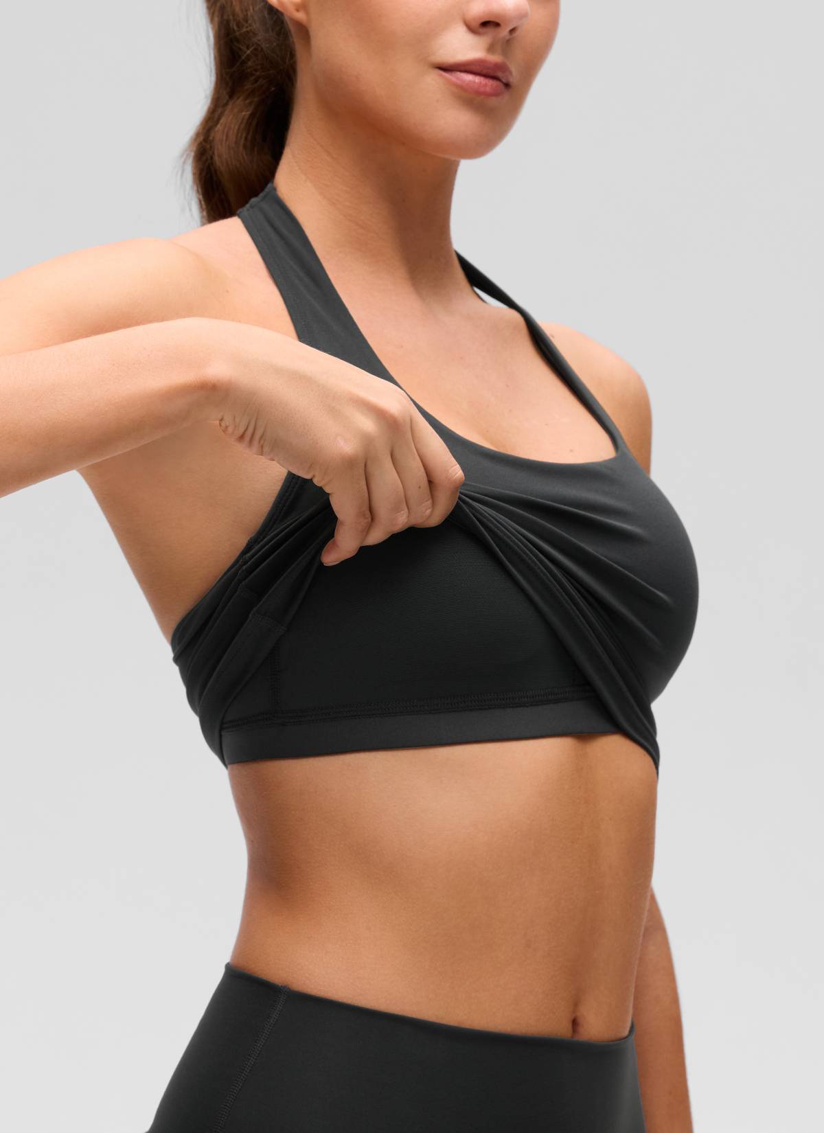 CRZ YOGA Womens Butterluxe Halter Longline Sports Bra Crop Tank Tops Black