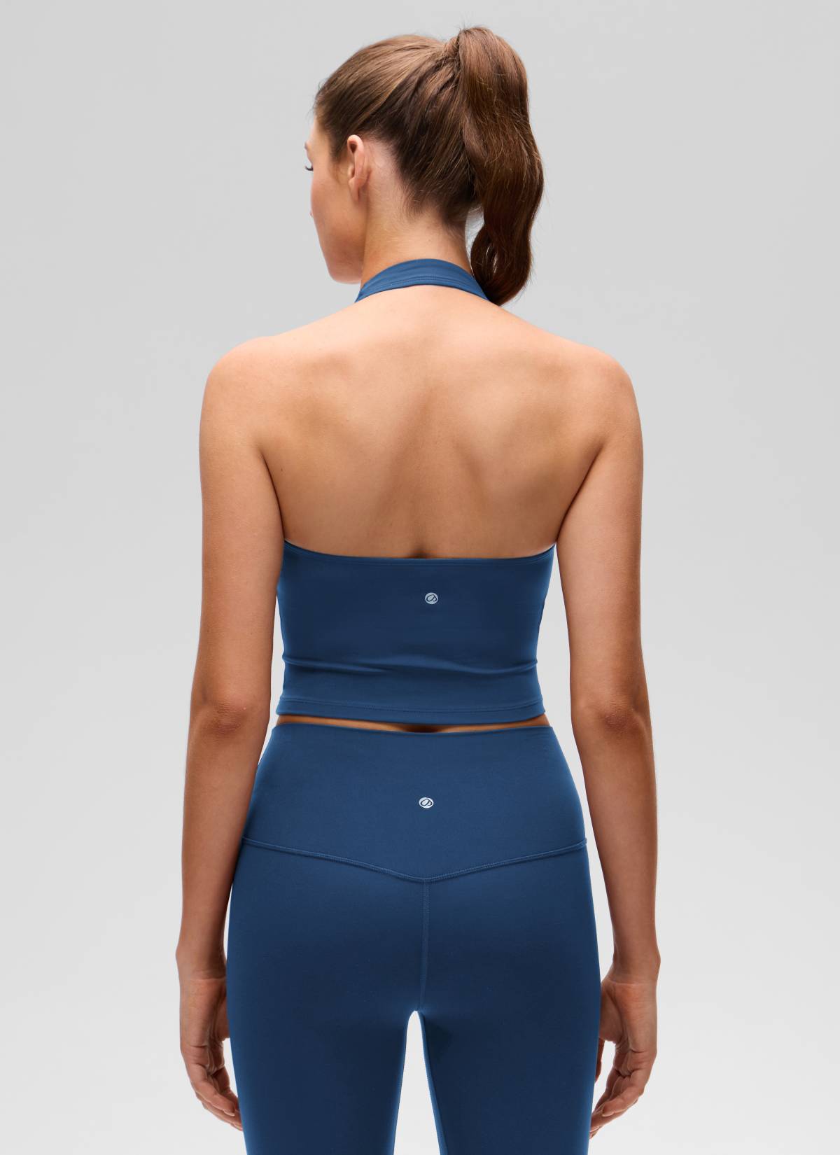 CRZ YOGA Womens Butterluxe Halter Longline Sports Bra Crop Tank Tops French Navy @model_info:Gelya
