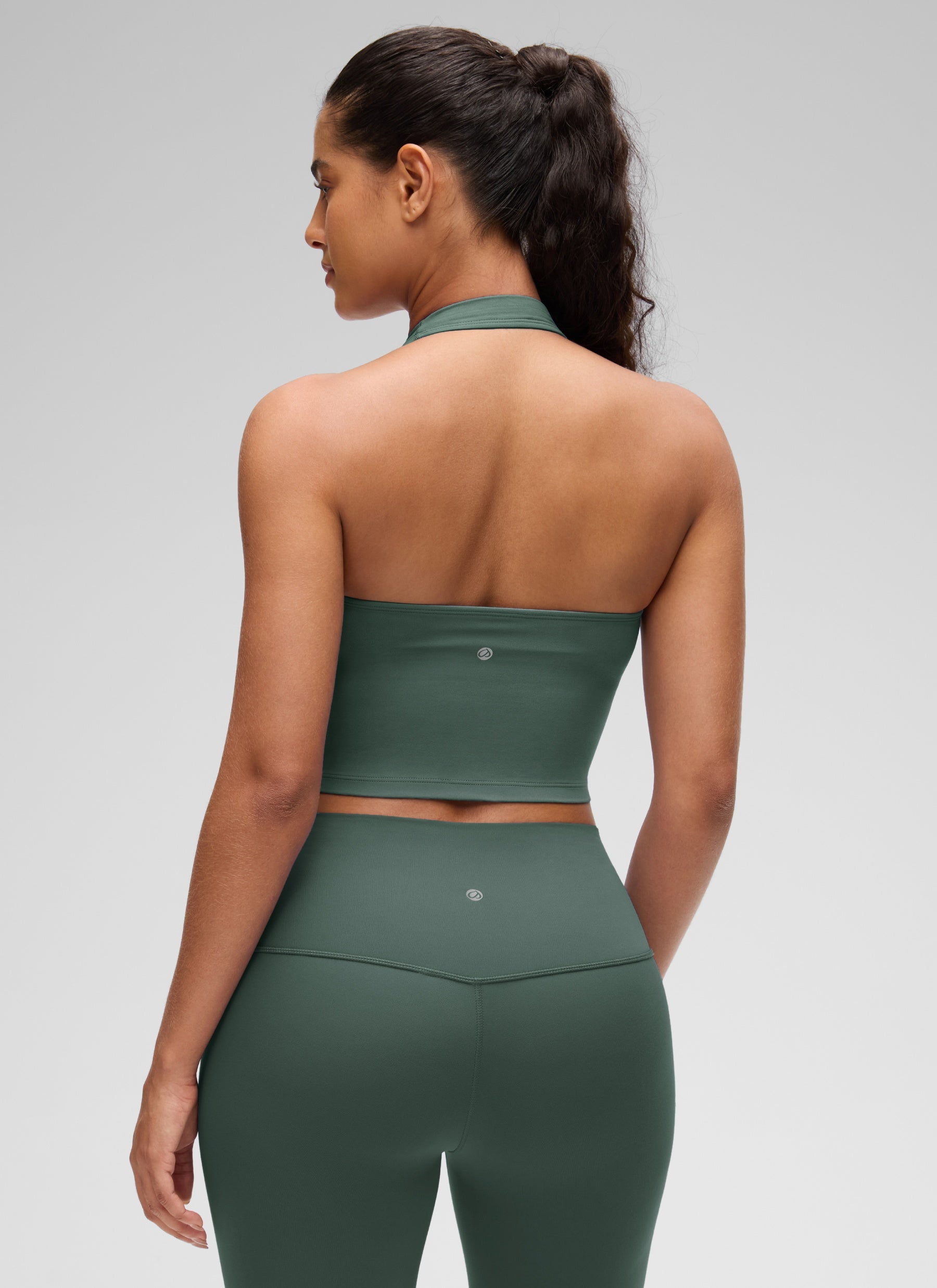 CRZ YOGA Womens Butterluxe Halter Longline Sports Bra Crop Tank Tops Dark Forest Green