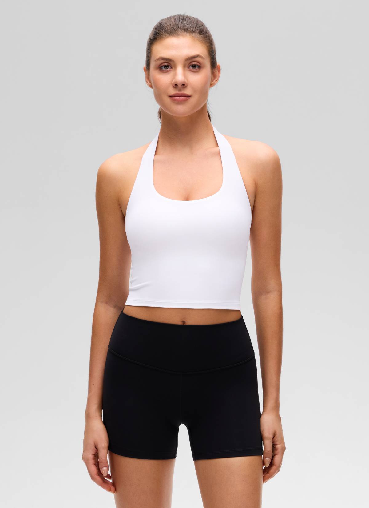 CRZ YOGA Womens Butterluxe Halter Longline Sports Bra Crop Tank Tops White