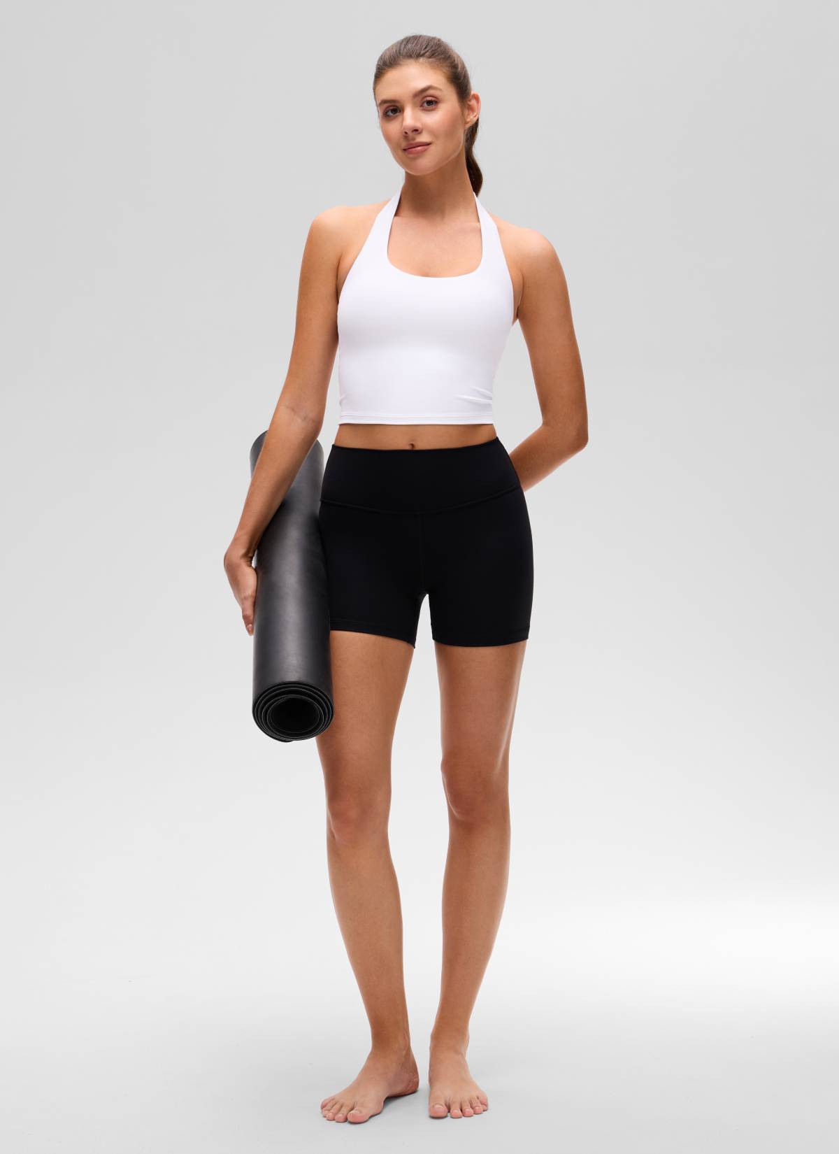CRZ YOGA Womens Butterluxe Halter Longline Sports Bra Crop Tank Tops White @model_info:Gelya