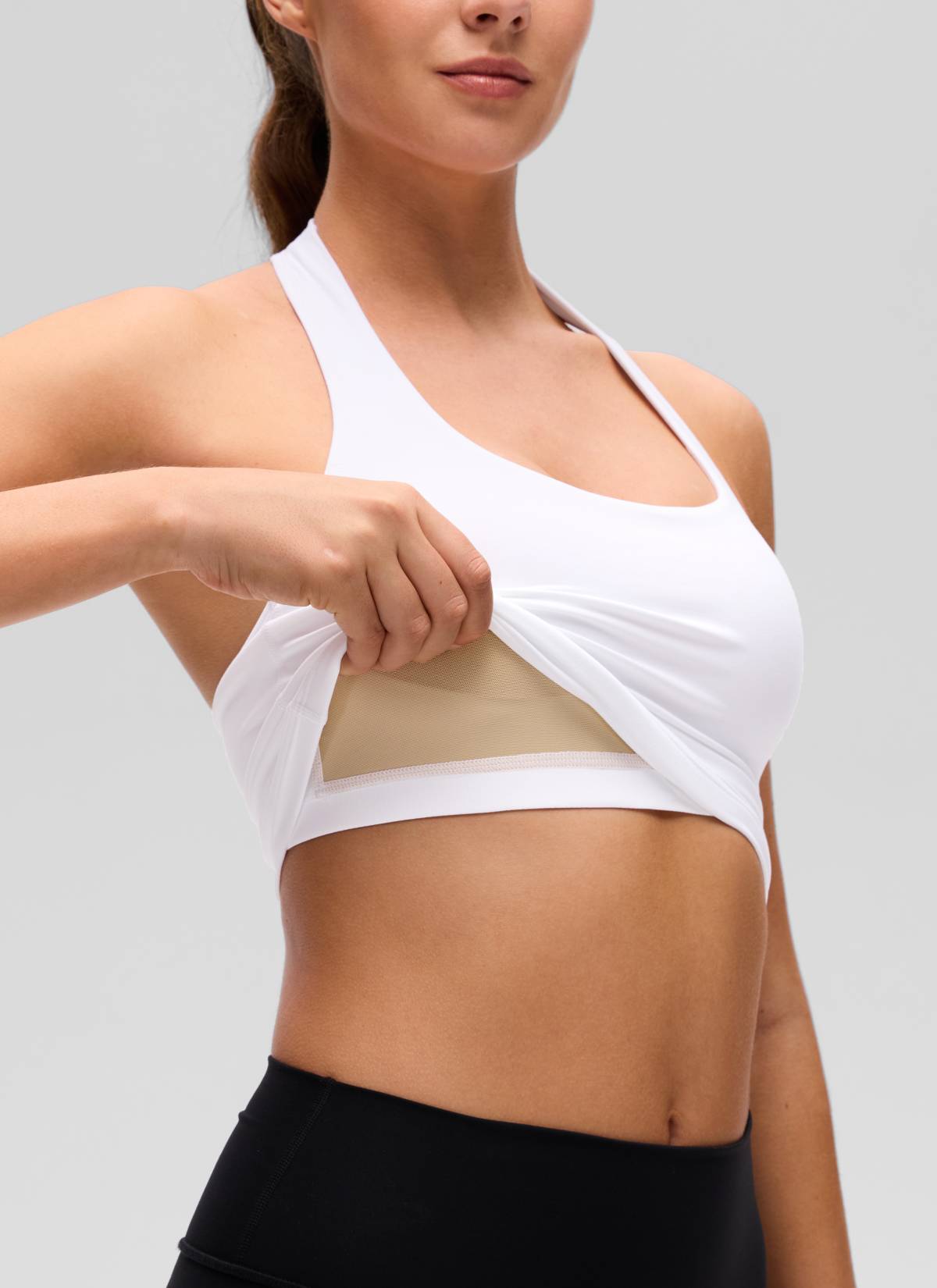 CRZ YOGA Womens Butterluxe Halter Longline Sports Bra Crop Tank Tops White @model_info:Gelya