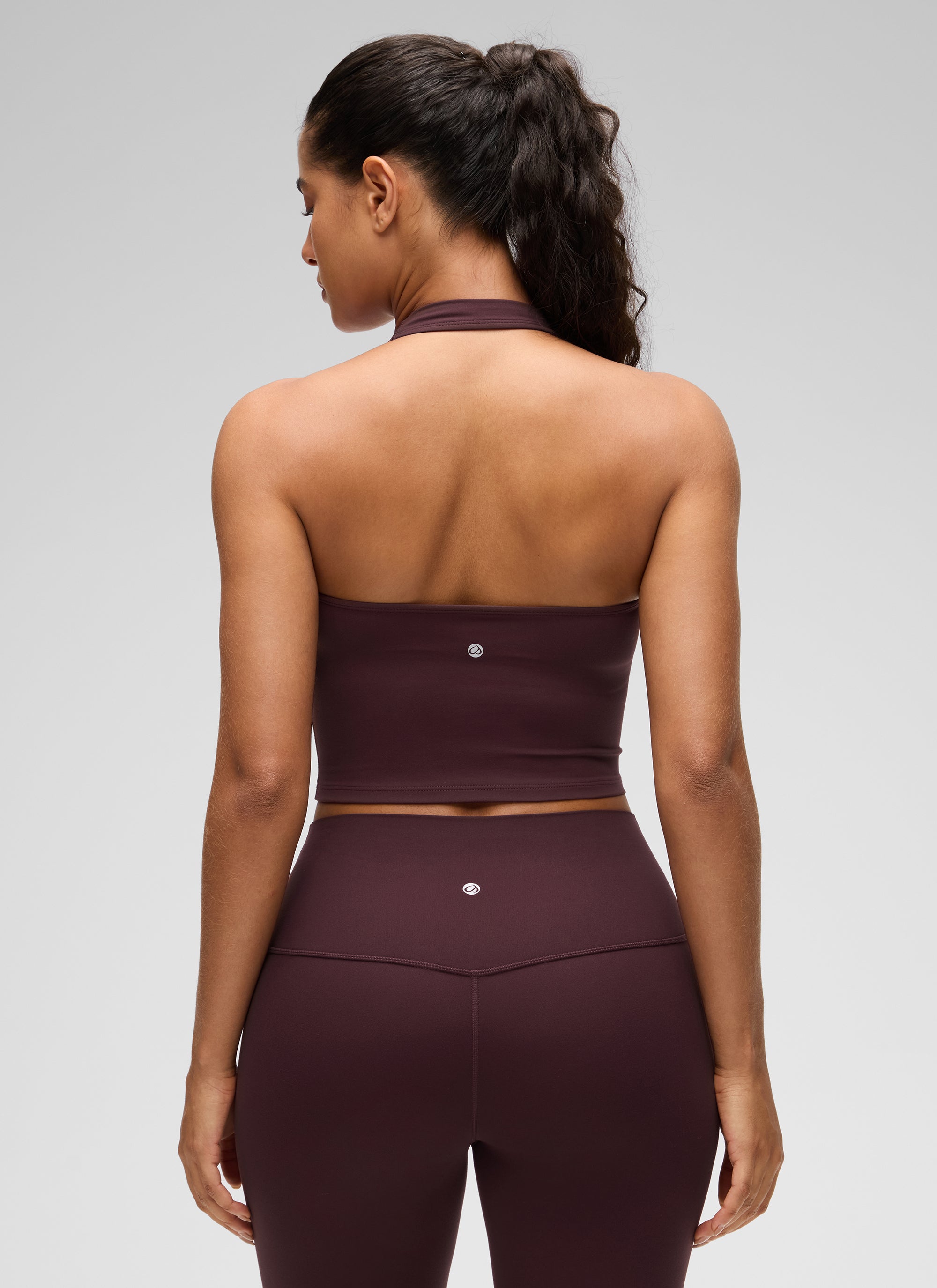CRZ YOGA Womens Butterluxe Halter Longline Sports Bra Crop Tank Tops Ripe Plum @model_info:Carol