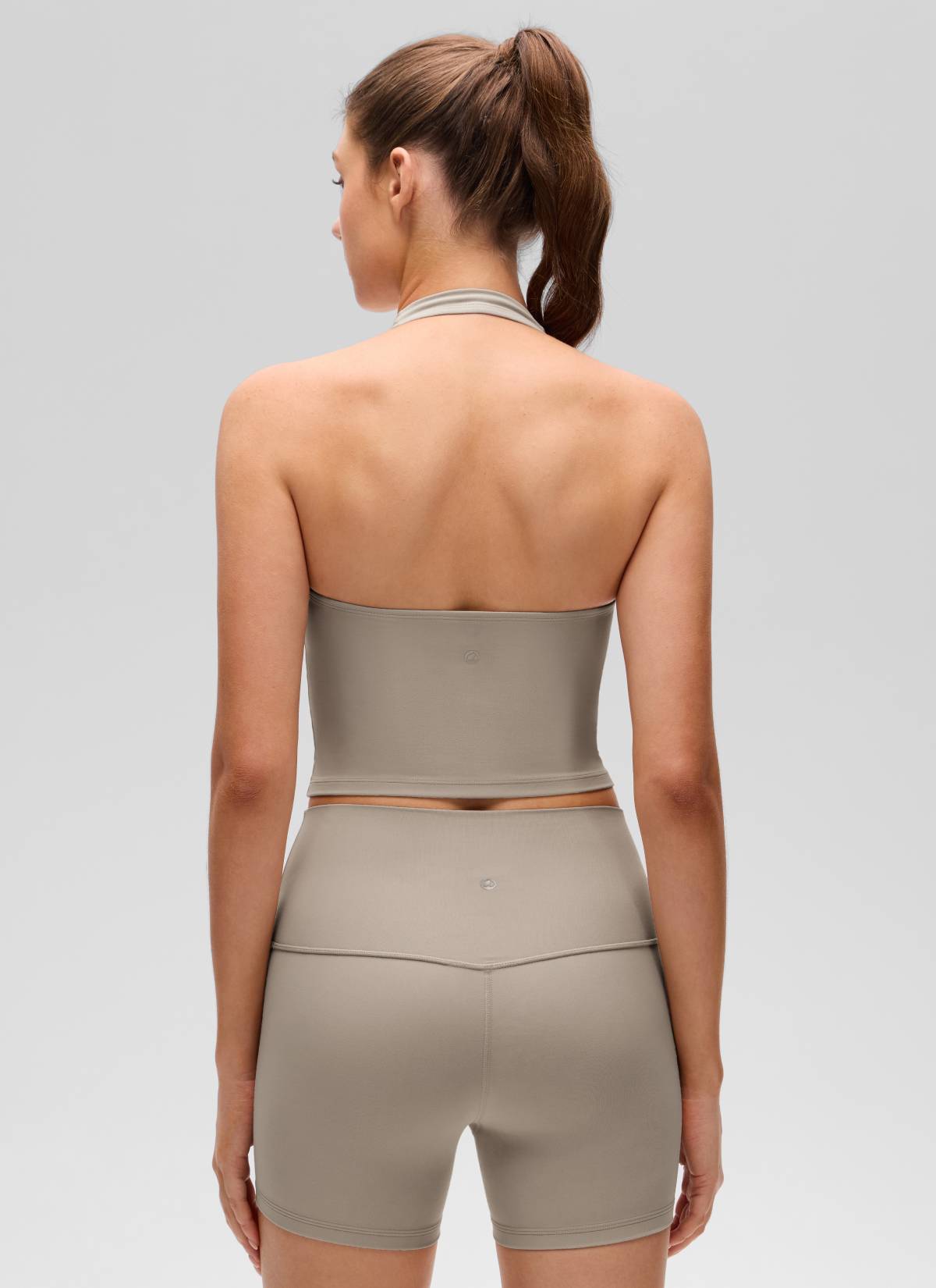 CRZ YOGA Womens Butterluxe Halter Longline Sports Bra Crop Tank Tops Warm Ash Grey