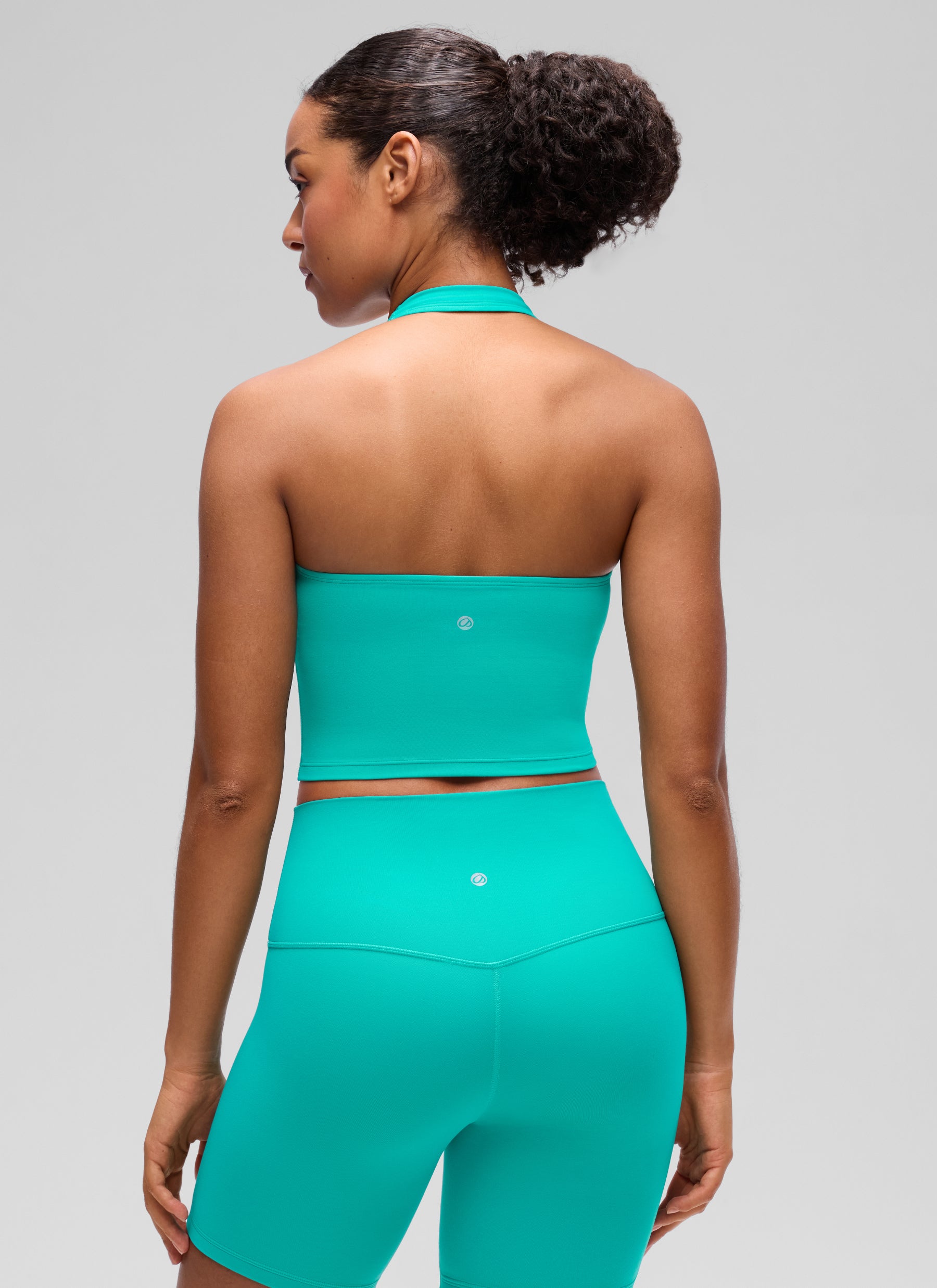 CRZ YOGA Womens Butterluxe Halter Longline Sports Bra Crop Tank Tops Tropics Teal @model_info:F