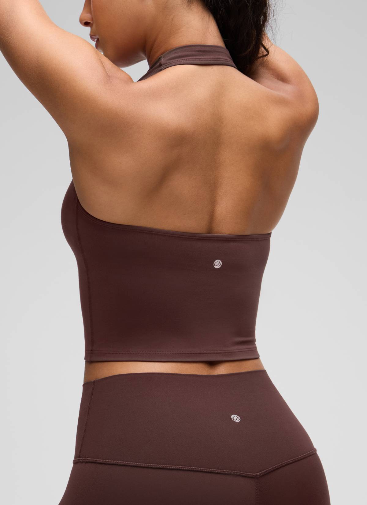 CRZ YOGA Womens Butterluxe Halter Longline Sports Bra Crop Tank Tops Taupe