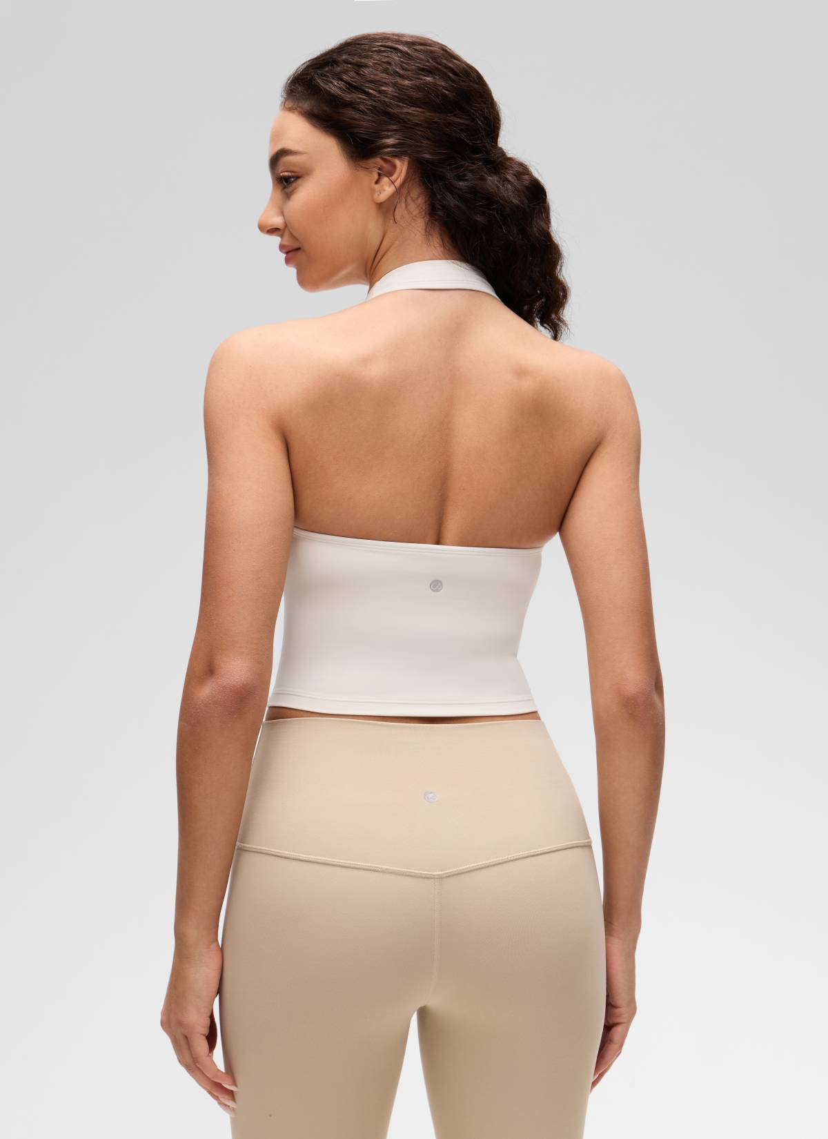 CRZ YOGA Womens Butterluxe Halter Longline Sports Bra Crop Tank Tops White Apricot