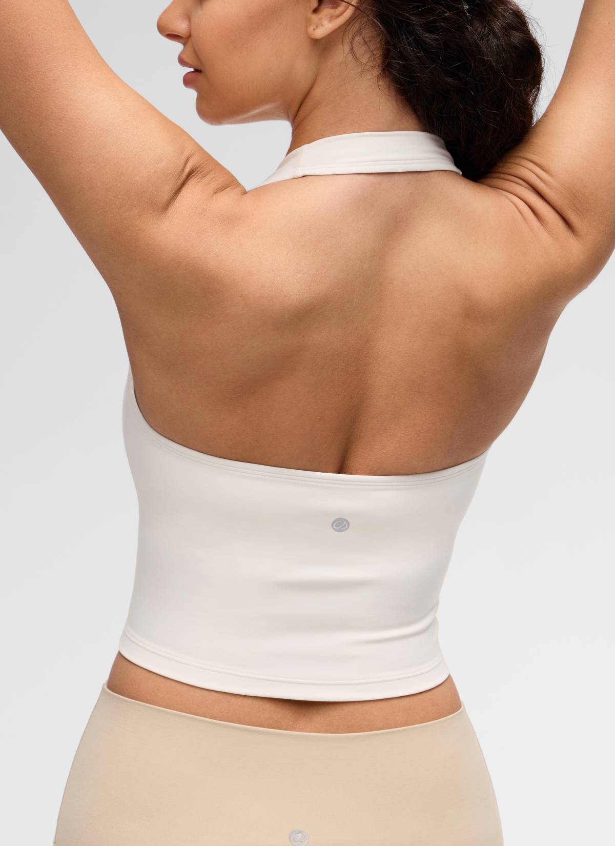 CRZ YOGA Womens Butterluxe Halter Longline Sports Bra Crop Tank Tops White Apricot