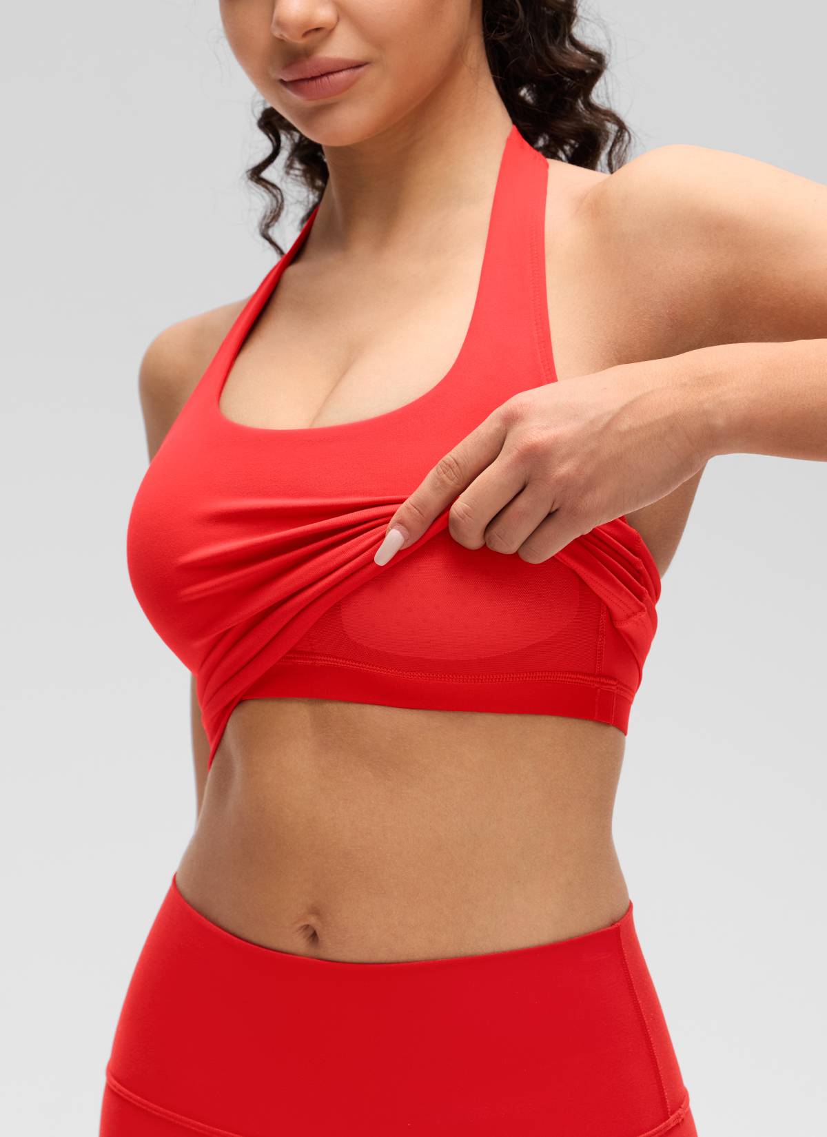 CRZ YOGA Womens Butterluxe Halter Longline Sports Bra Crop Tank Tops Deep Red