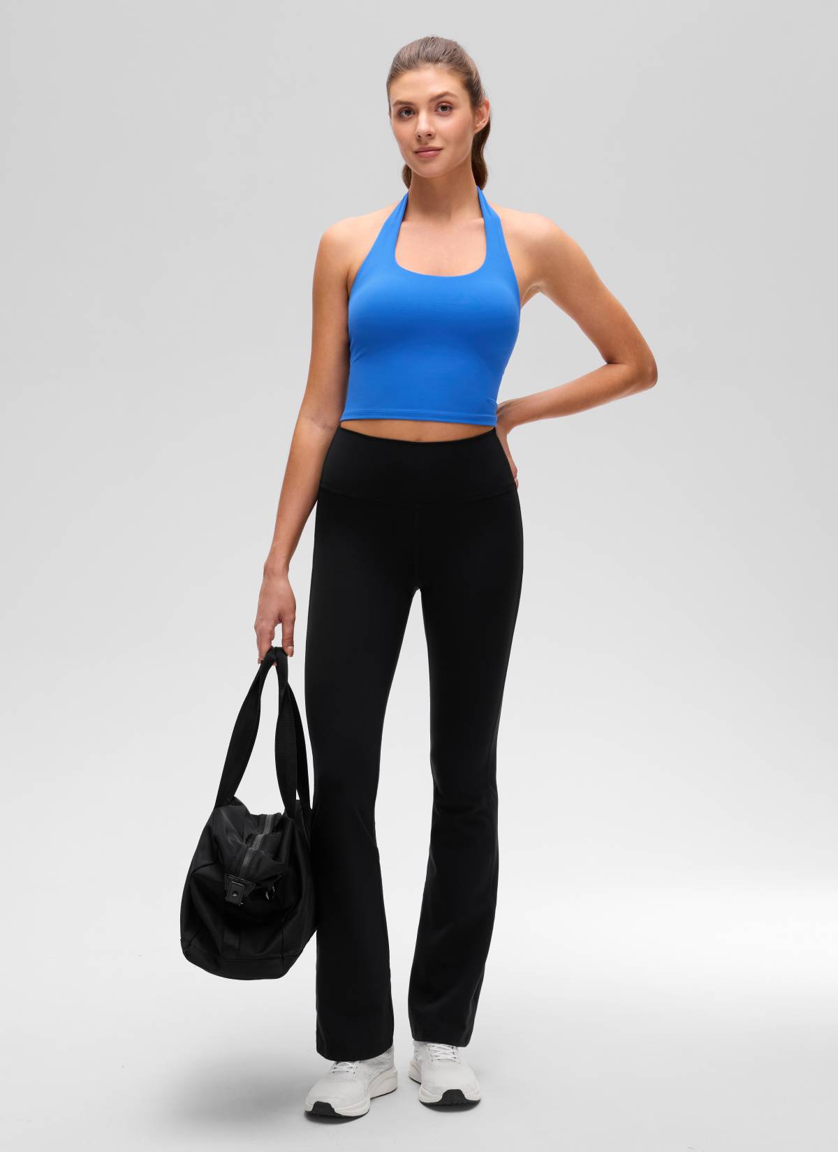 CRZ YOGA Womens Butterluxe Halter Longline Sports Bra Crop Tank Tops Sparkle Blue