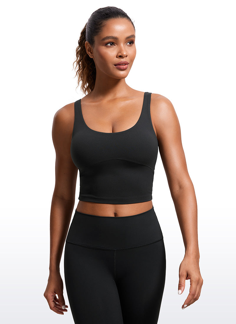 قمصان CRZ YOGA النسائية ذات القصة الضيقة، مع حمالة صدر Butterluxe ، وقميص بدون أكمام بفتحة ظهر على شكل حرف U، أسود
