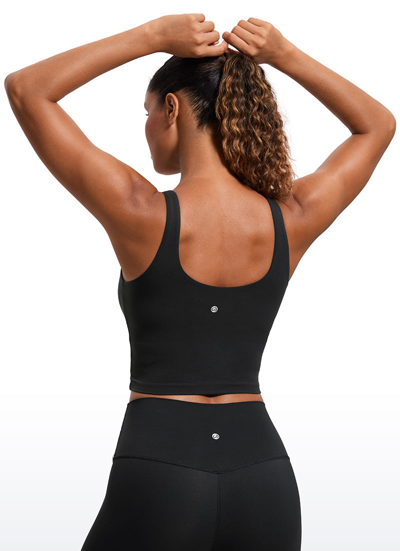 قمصان CRZ YOGA النسائية ذات القصة الضيقة، مع حمالة صدر Butterluxe ، وقميص بدون أكمام بفتحة ظهر على شكل حرف U، أسود