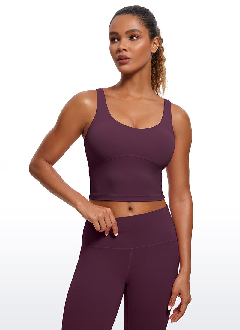 قمصان CRZ YOGA النسائية ذات القصة الضيقة، مع حمالة صدر Butterluxe ، وقميص بدون أكمام بفتحة ظهر على شكل حرف U، باللون الأرجواني الداكن