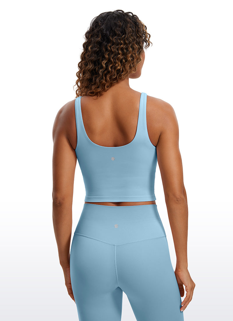 قمصان CRZ YOGA النسائية ذات القصة الضيقة، مع حمالة صدر Butterluxe »، وقميص بدون أكمام بفتحة ظهر على شكل حرف U، باللون الأزرق النقي
