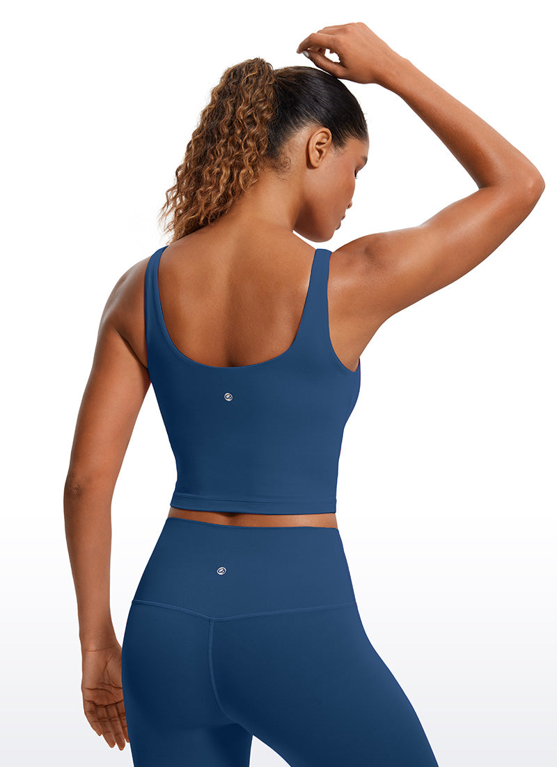 قمصان CRZ YOGA النسائية ذات القصة الضيقة، مع حمالة صدر Butterluxe »، وقميص بدون أكمام بفتحة ظهر على شكل حرف U، باللون الأزرق البحري الفرنسي