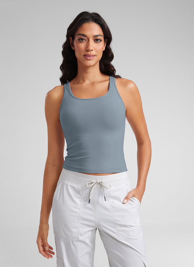 CRZ YOGA Women's Yoga Butterluxe Tight Fit Tank Tops Racerback Belgian Blue @model_info:Mariana