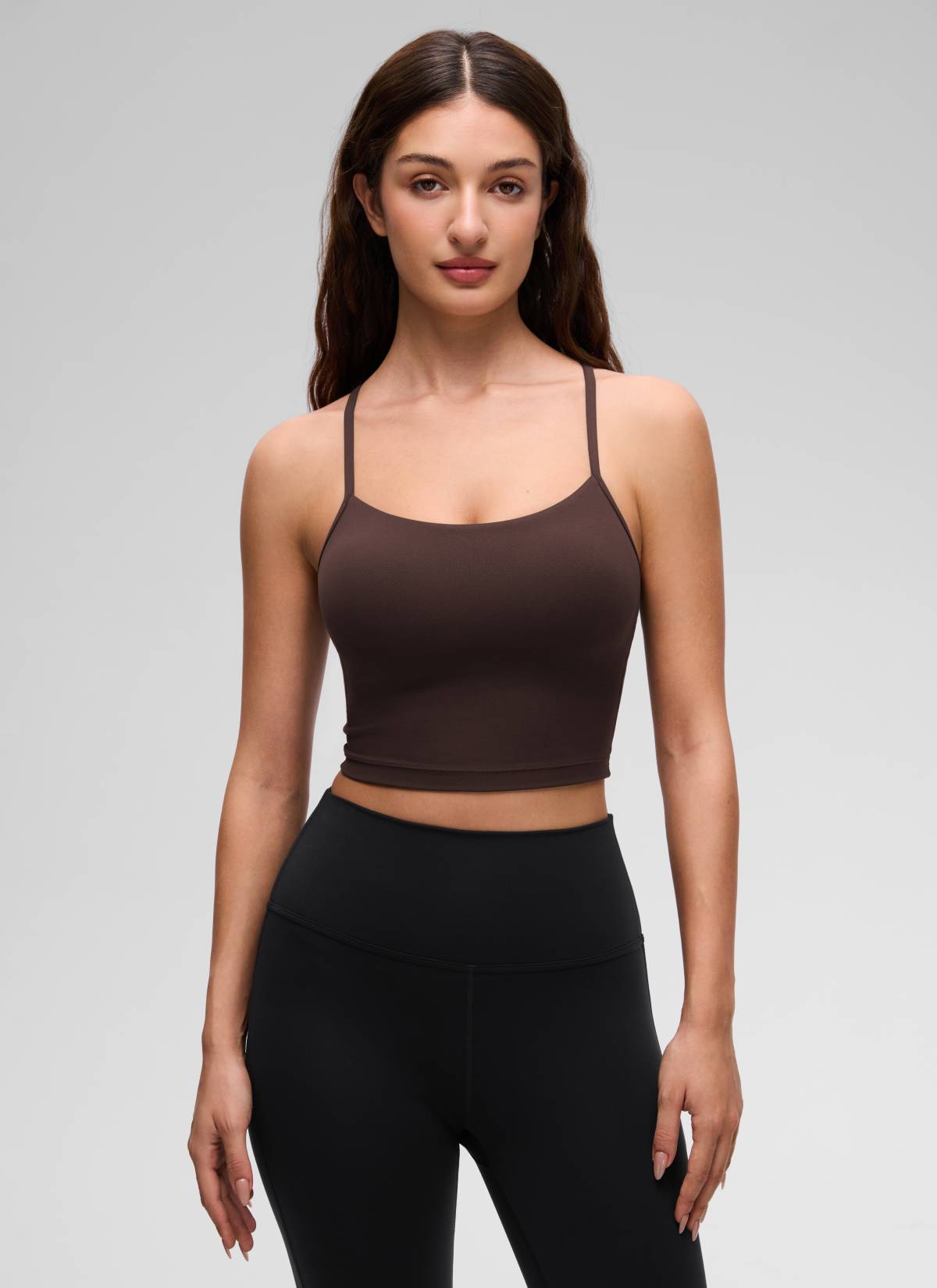 CRZ YOGA Womens Butterluxe Y Back Longline Sports Bras Crop Tank Top Hot Fudge Brown