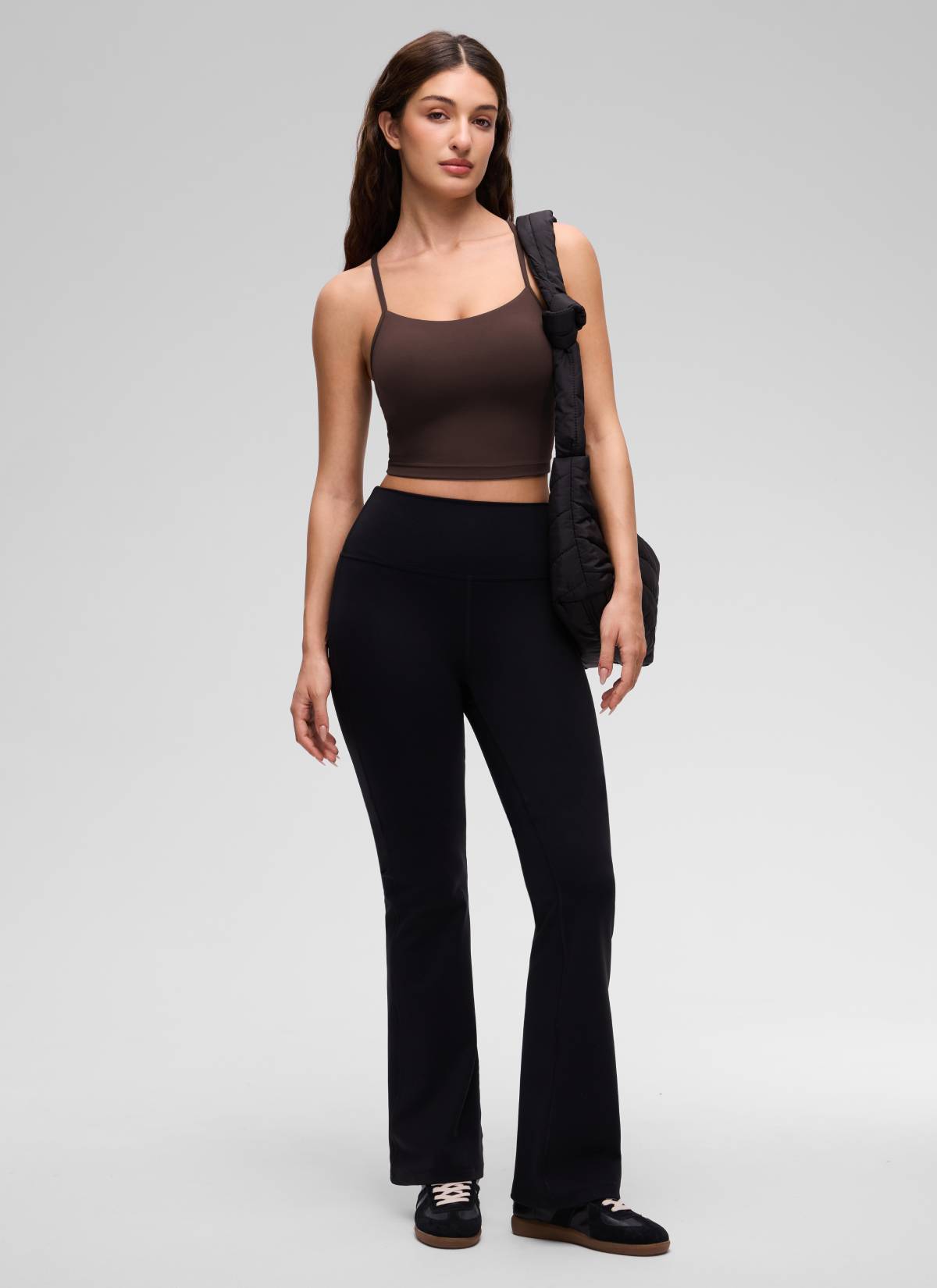 CRZ YOGA Womens Butterluxe Y Back Longline Sports Bras Crop Tank Top Hot Fudge Brown