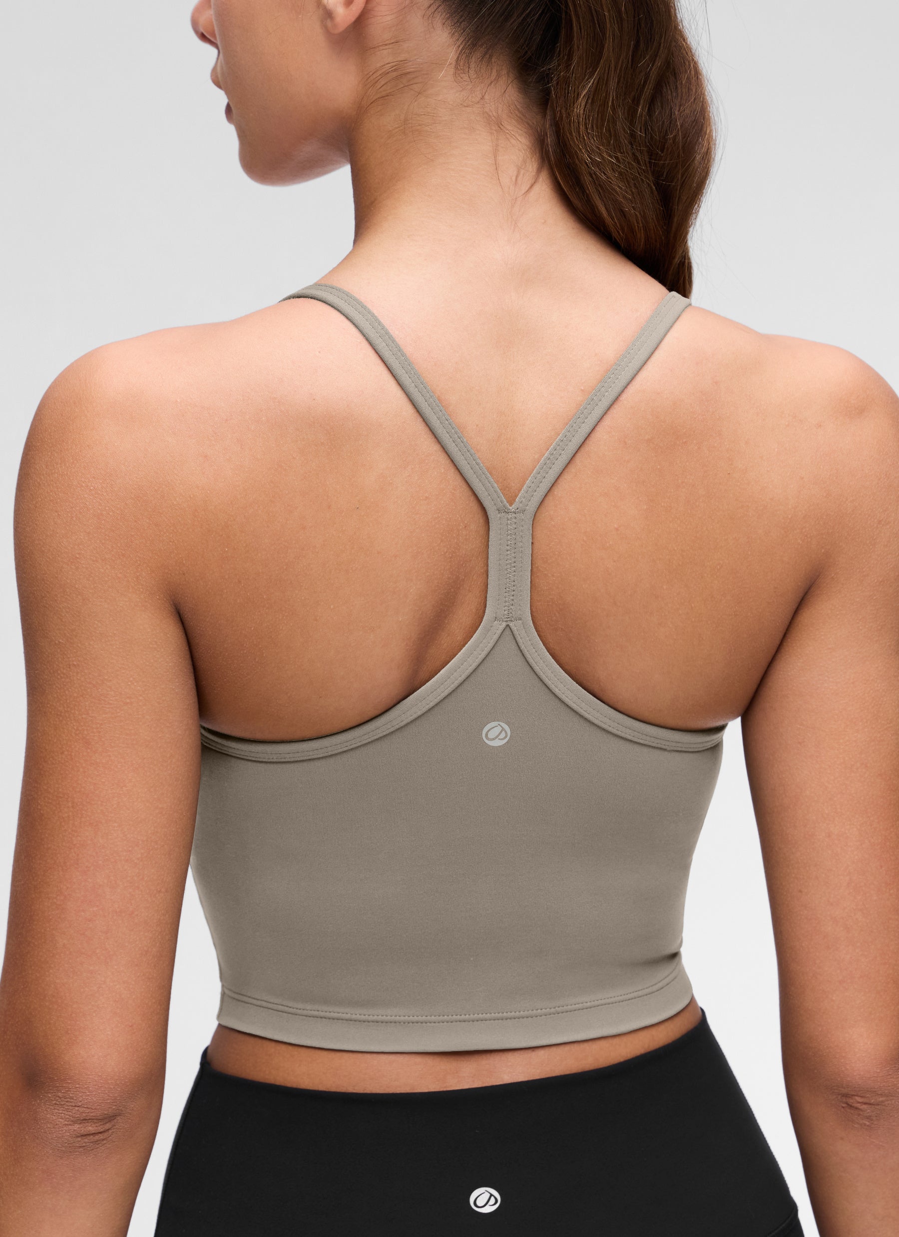 CRZ YOGA Womens Butterluxe Y Back Longline Sports Bras Crop Tank Top Warm Ash Grey