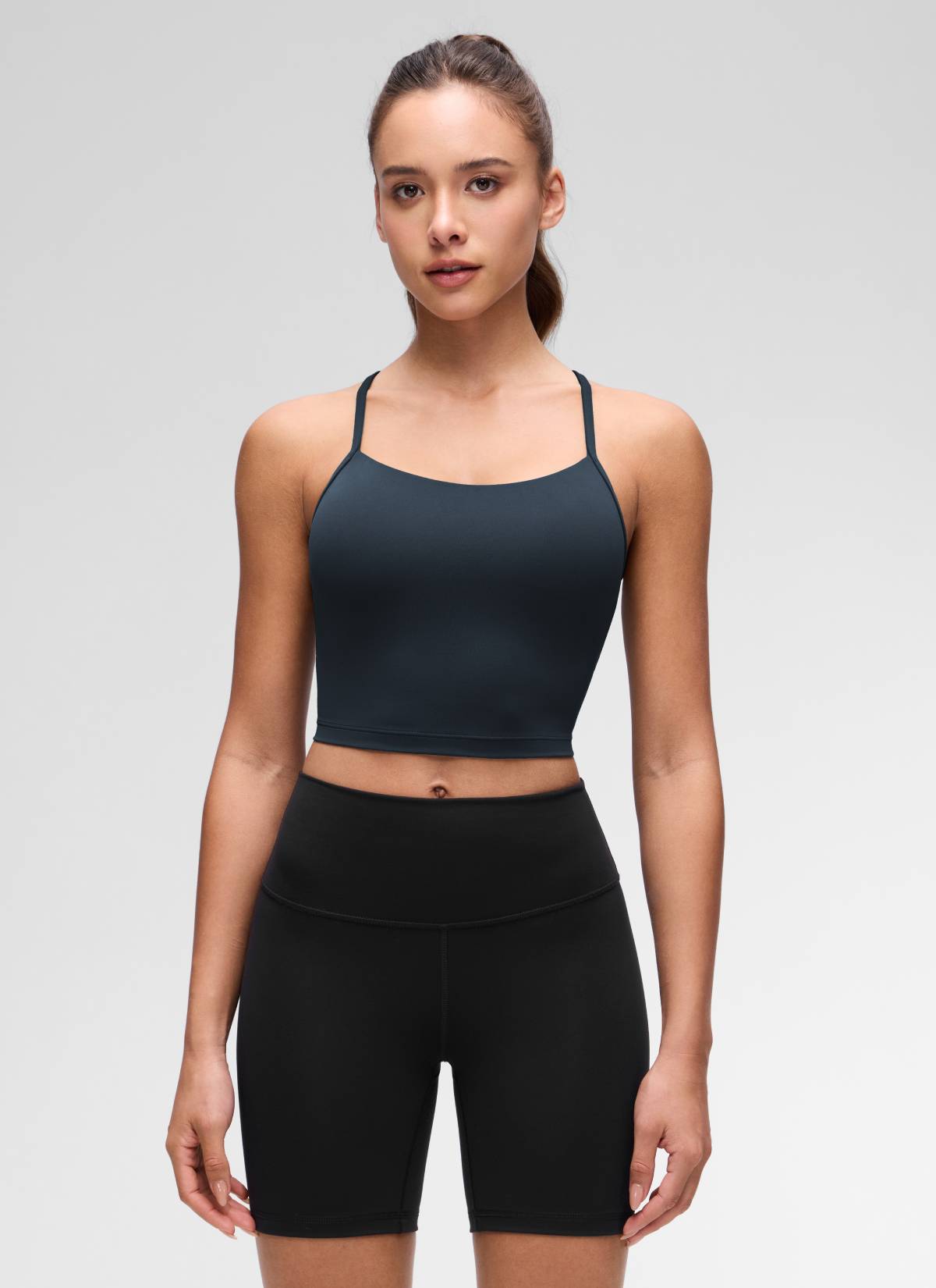 CRZ YOGA Womens Butterluxe Y Back Longline Sports Bras Crop Tank Top True Navy