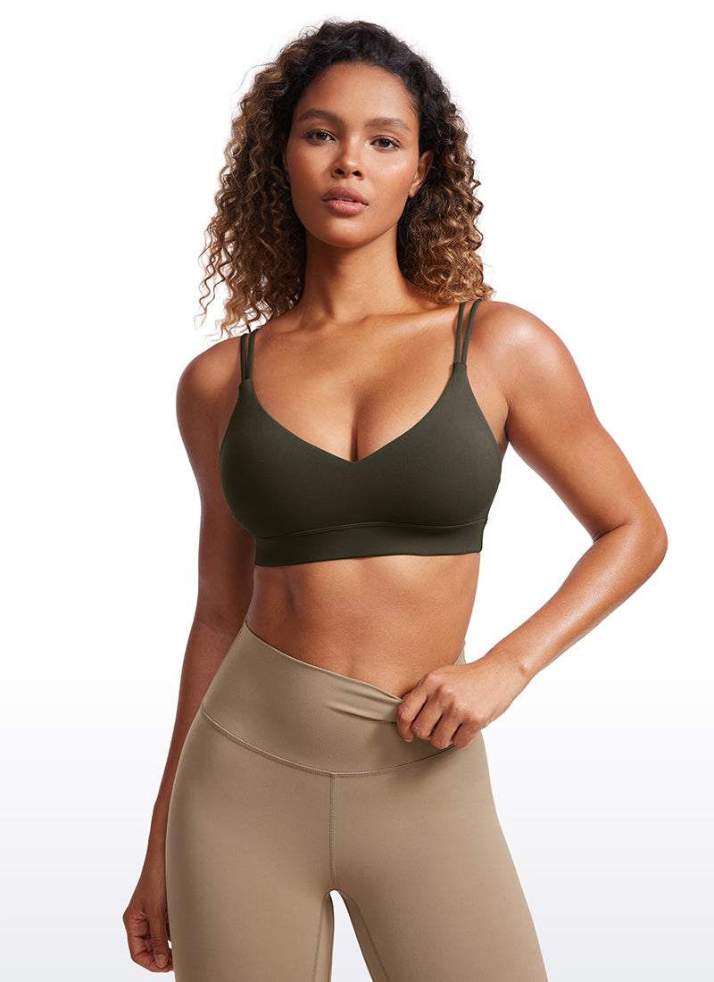 CRZ YOGA Women's Light Support Butterluxe Yoga Bra Strappy back Olive Green @model_info:GI