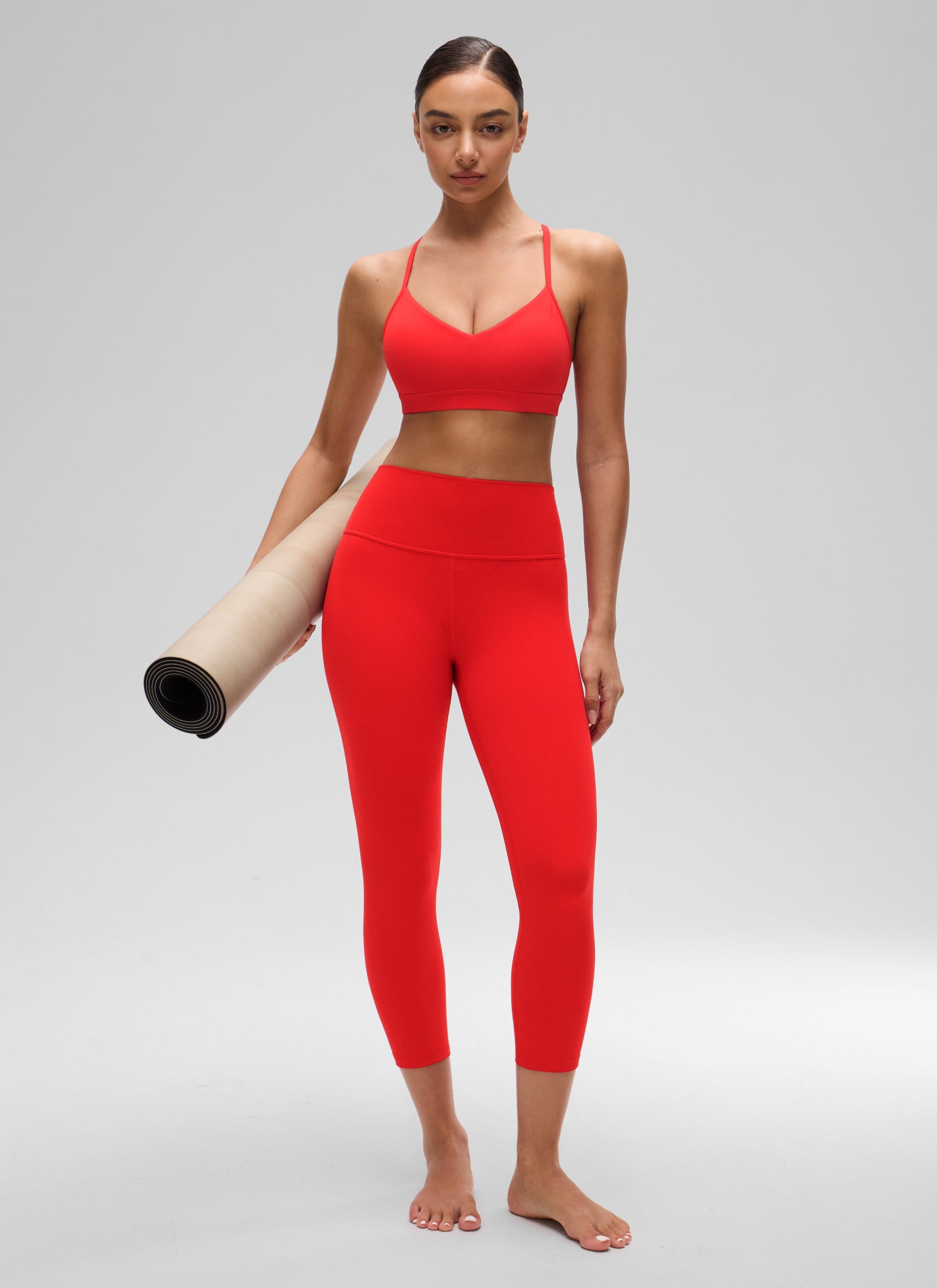 CRZ YOGA Butterluxe Womens V Neck Camisole Yoga Padded Sports Bra Deep Red