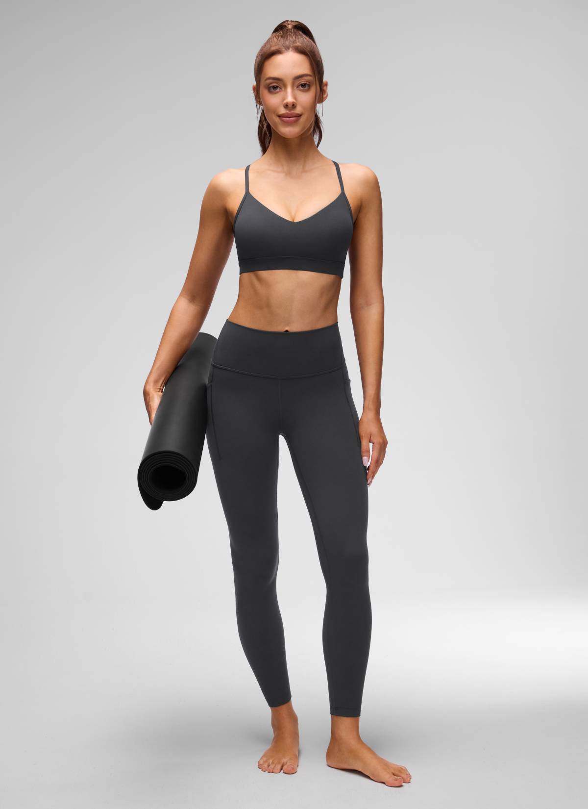 CRZ YOGA Butterluxe Womens V Neck Camisole Yoga Padded Sports Bra Mysterious Grey