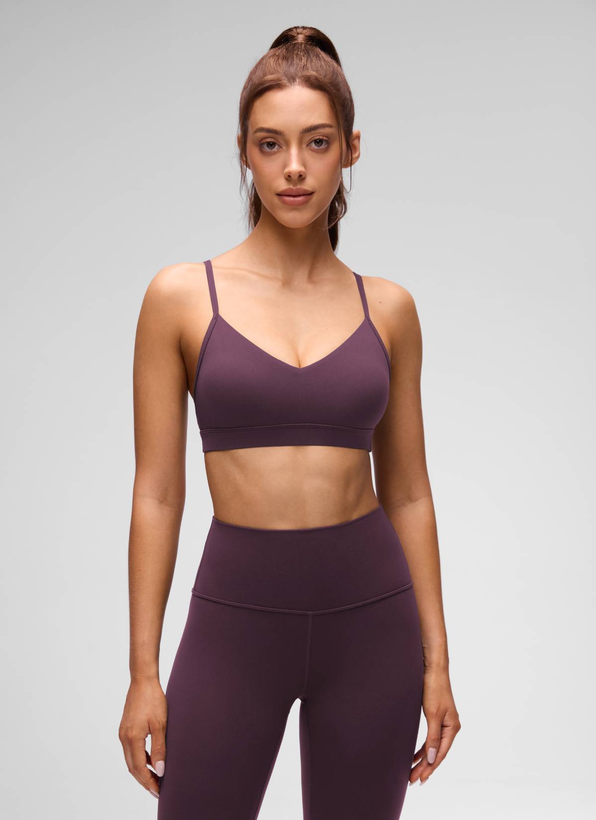CRZ YOGA Butterluxe Womens V Neck Camisole Yoga Padded Sports Bra Grape Thistle Purple