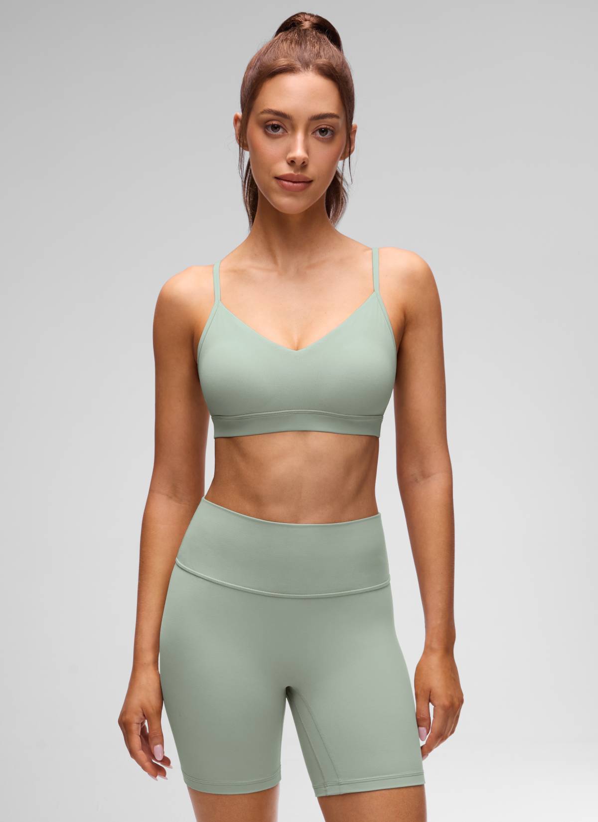 CRZ YOGA Butterluxe Womens V Neck Camisole Yoga Padded Sports Bra Green Palm Court