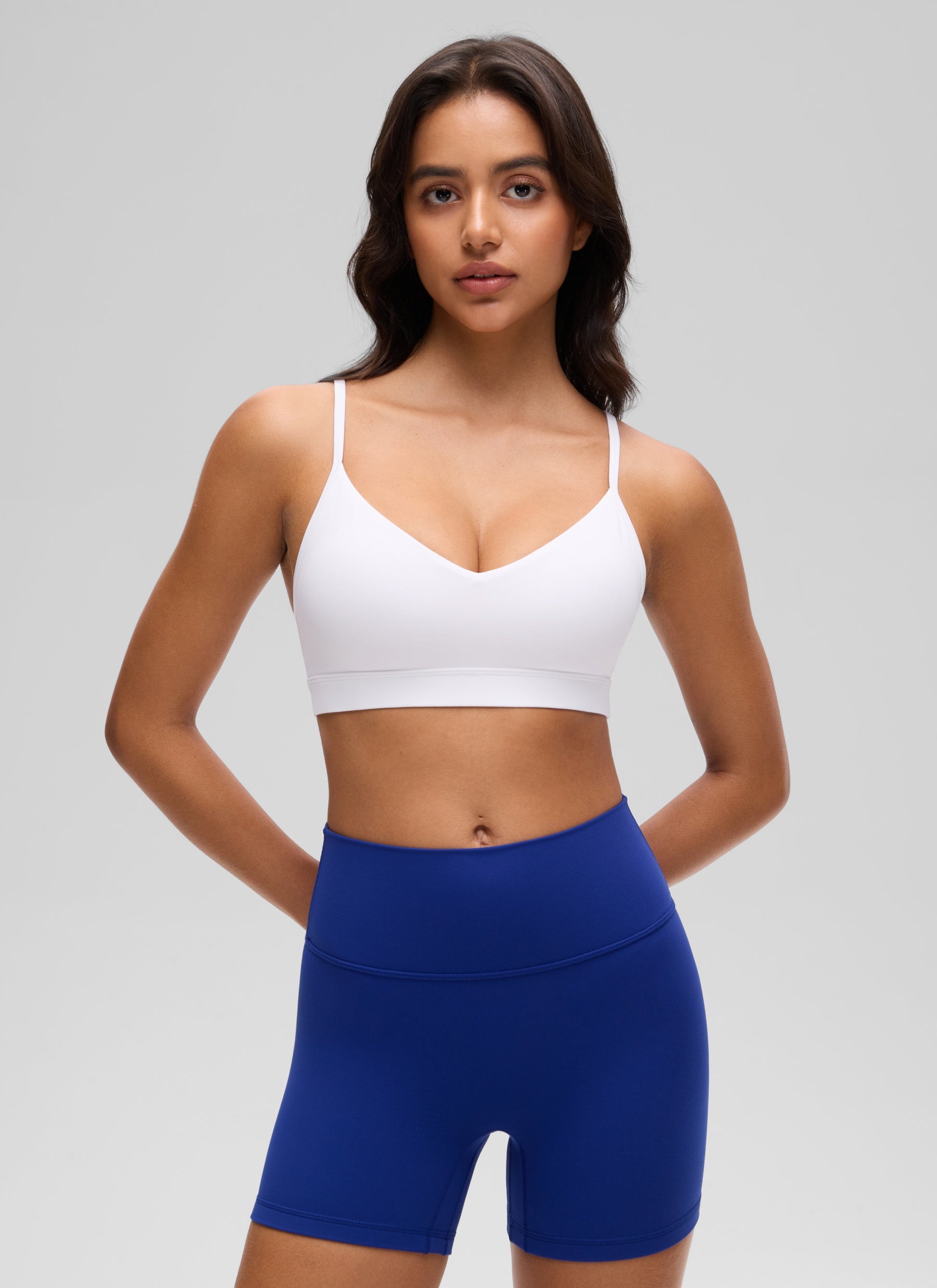 CRZ YOGA Butterluxe Womens V Neck Camisole Yoga Padded Sports Bra White