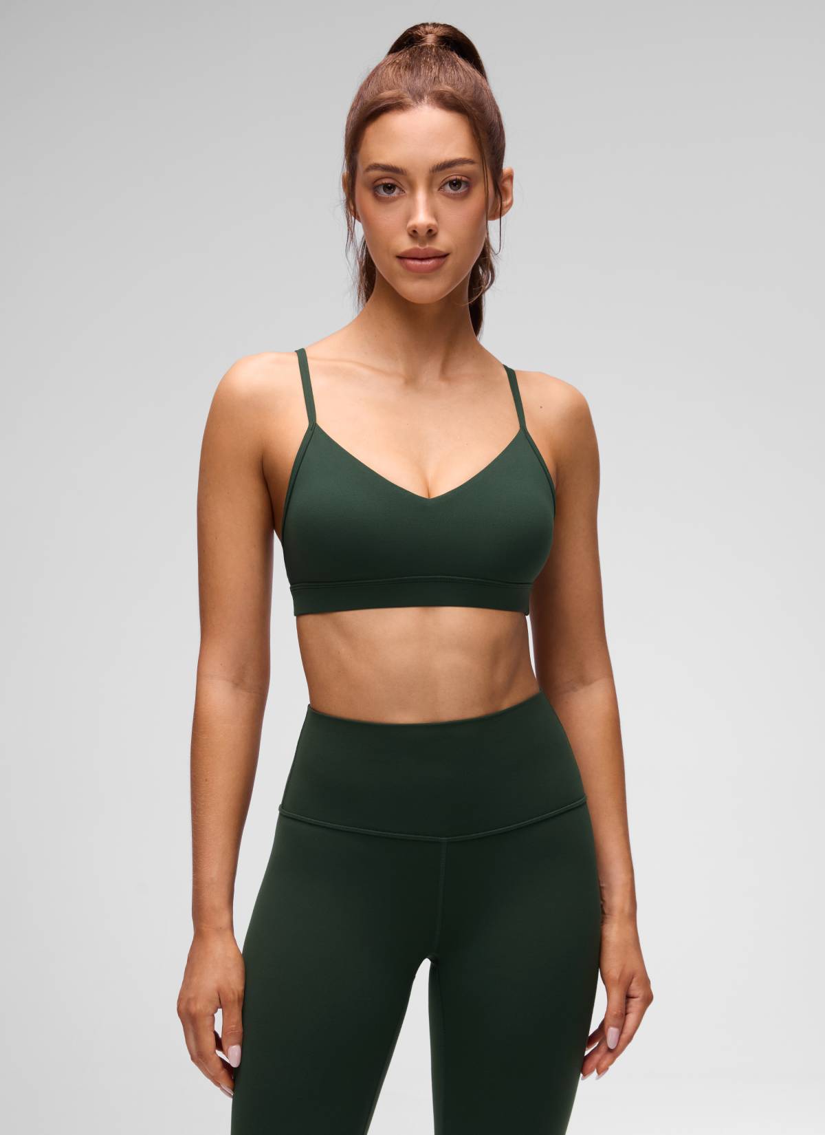 CRZ YOGA Butterluxe Womens V Neck Camisole Yoga Padded Sports Bra Legend Green