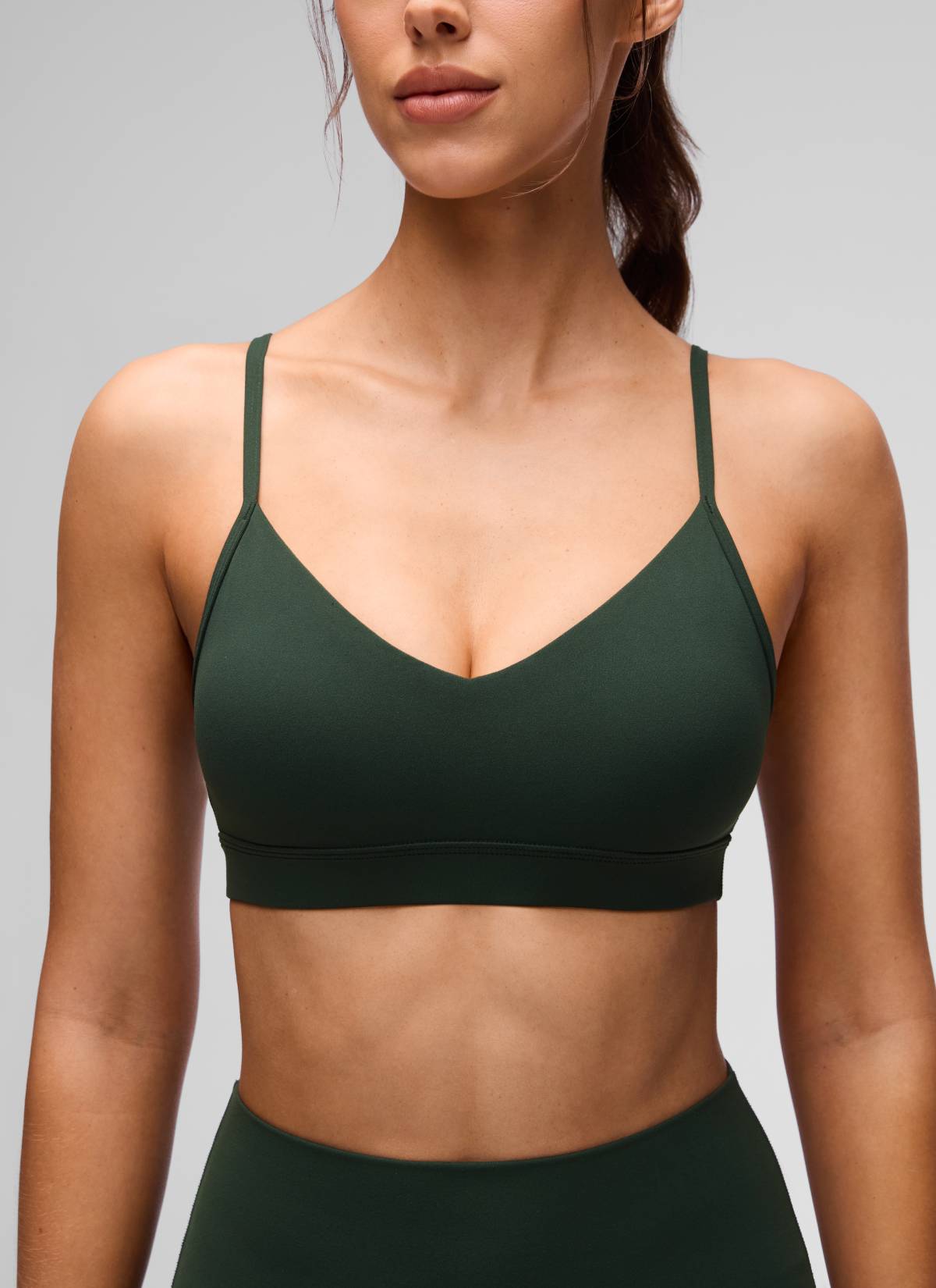 CRZ YOGA Butterluxe Womens V Neck Camisole Yoga Padded Sports Bra Legend Green