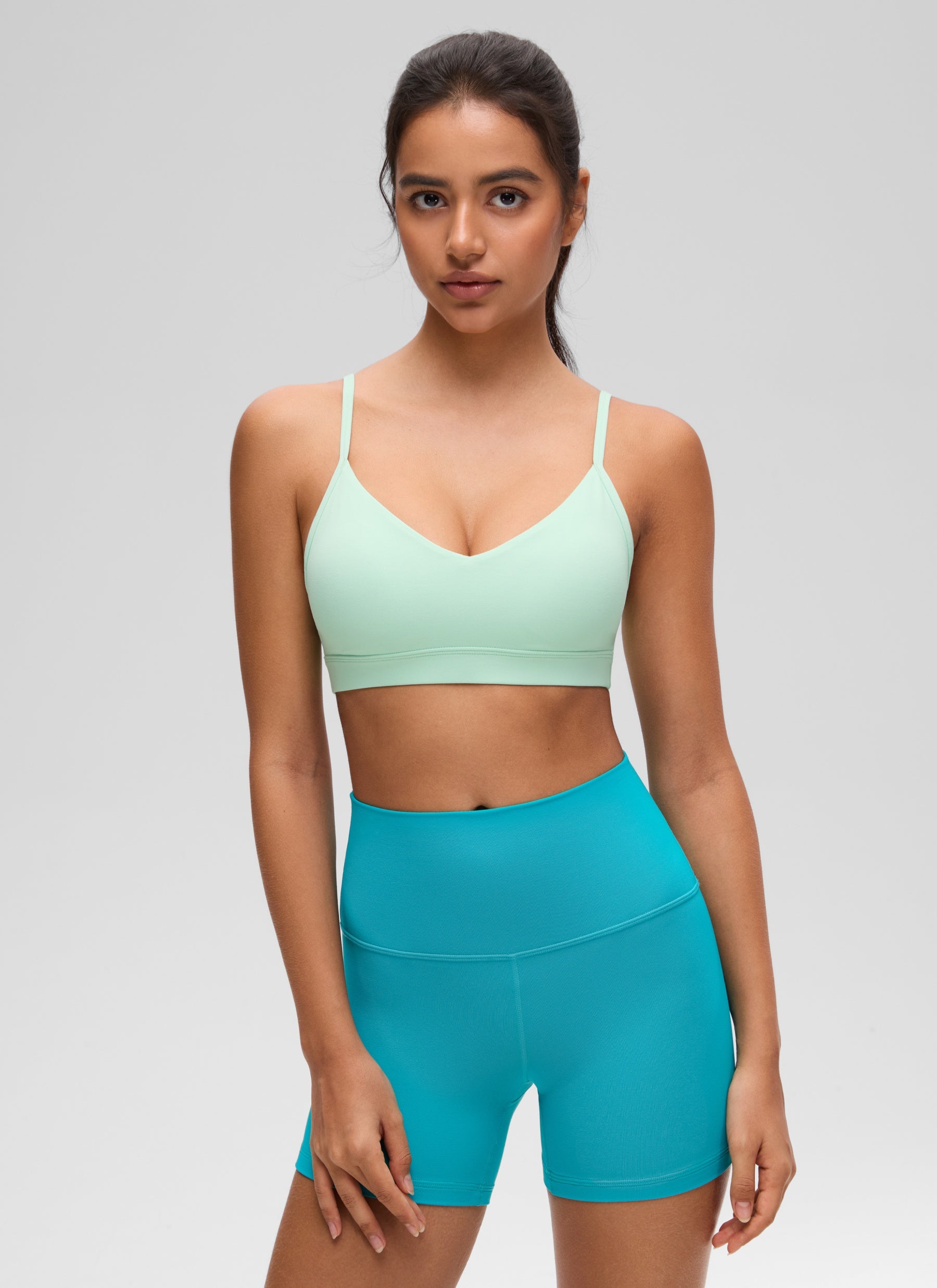 CRZ YOGA Butterluxe Womens V Neck Camisole Yoga Padded Sports Bra Mint Moment