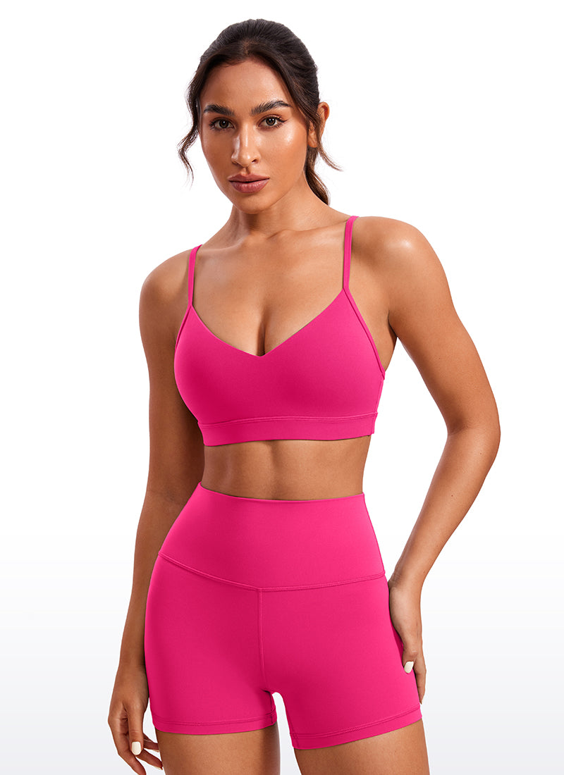 CRZ YOGA Butterluxe Womens V Neck Camisole Yoga Padded Sports Bra Granita Pink @model_info:Joyce