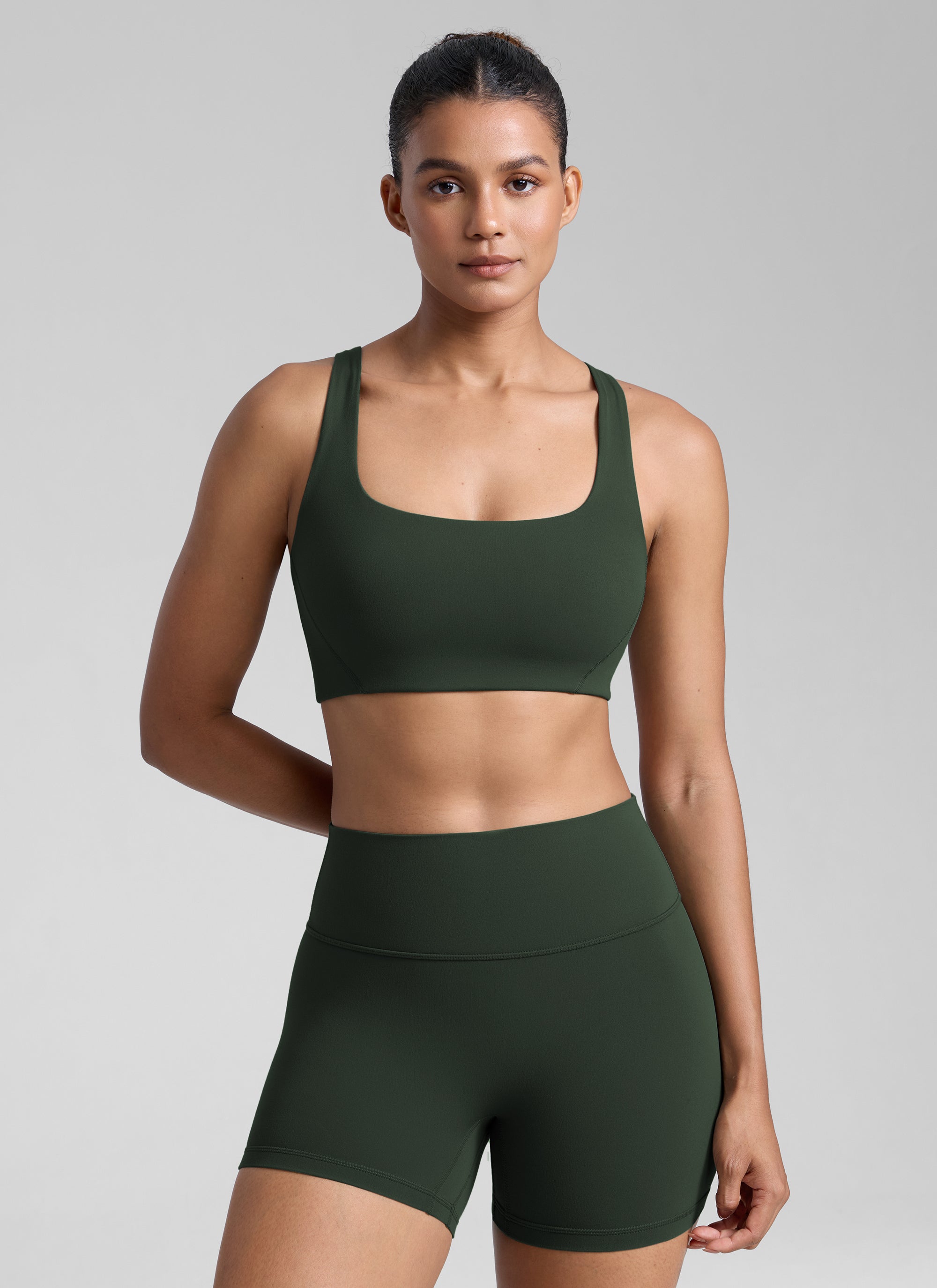 حمالة صدر رياضية لليوغا CRZ YOGA نسائي Butterlift برقبة مربعة مبطنة بطبقتين - أخضر ليجند