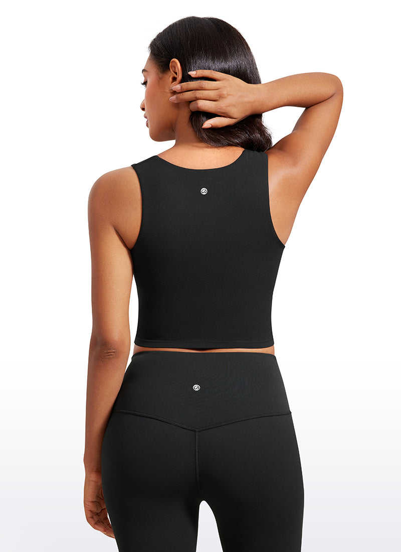 CRZ YOGA Butterluxe Women Longline Square Neck Sport Built in Bra Tank Black @model_info:Lais