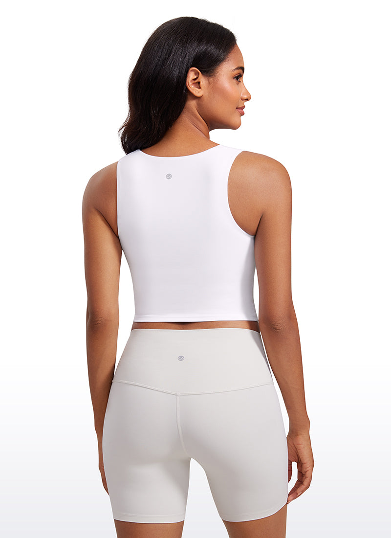 CRZ YOGA Butterluxe Women Longline Square Neck Sport Built in Bra Tank White @model_info:Lais