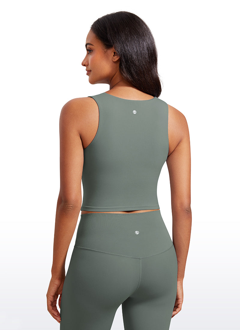 CRZ YOGA Butterluxe Women Longline Square Neck Sport Built in Bra Tank Grey Sage @model_info:Lais