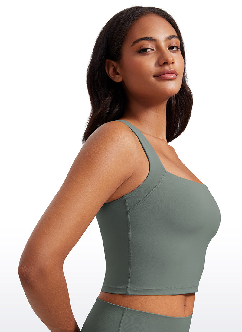 CRZ YOGA Butterluxe Women Longline Square Neck Sport Built in Bra Tank Grey Sage @model_info:Lais