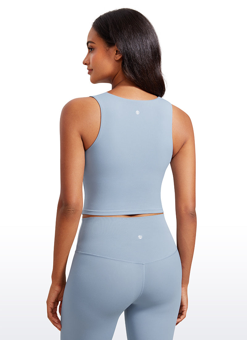 CRZ YOGA Butterluxe Women Longline Square Neck Sport Built in Bra Tank Cambric Blue