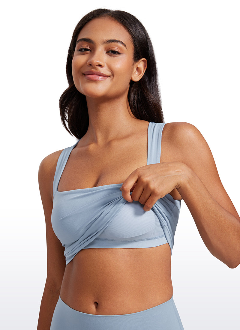 CRZ YOGA Butterluxe Women Longline Square Neck Sport Built in Bra Tank Cambric Blue @model_info:Lais