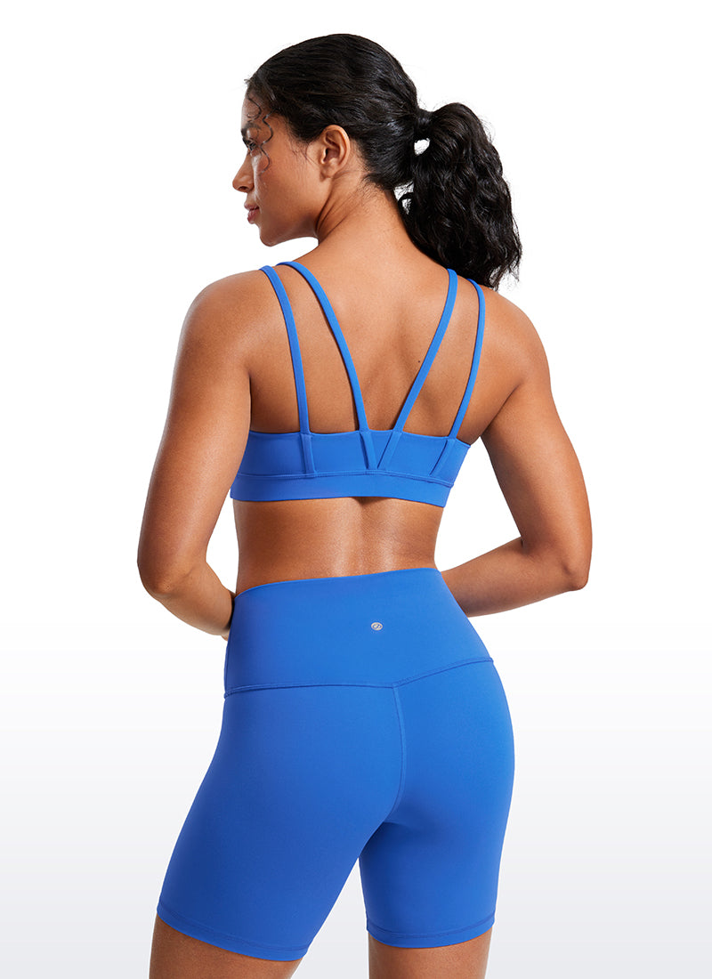 CRZ YOGA Women's Yoga Molded Cup Butterluxe Strappy Bra V Neck Sparkle Blue @model_info:Crystal