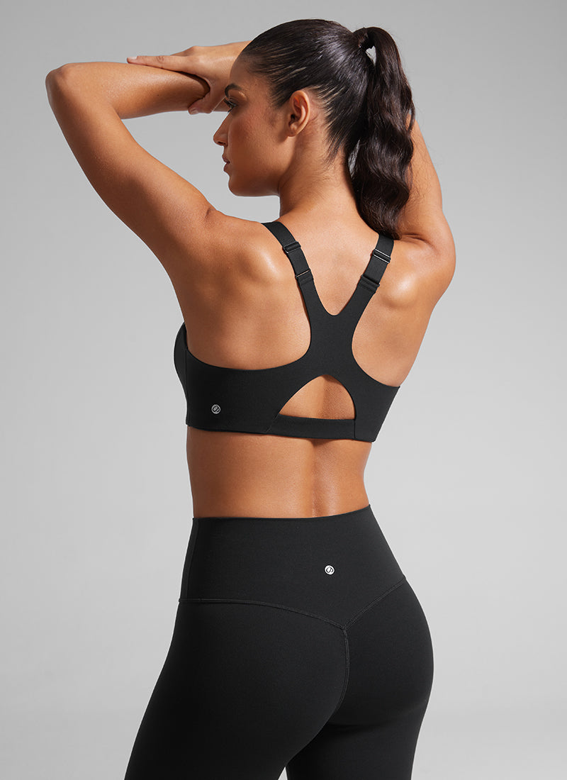CRZ YOGA Women's Gym Top Butterlift Scoop Neck Bra Adjustable Straps Black
