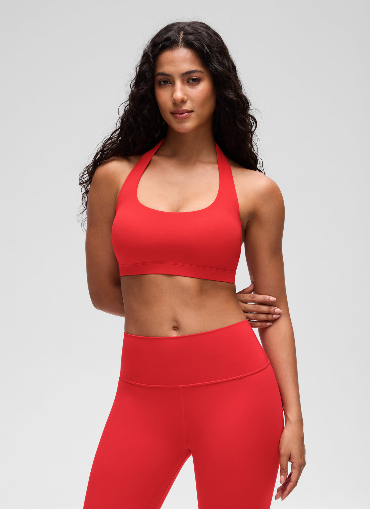 CRZ YOGA Womens Yoga Scoop Neck Padded Open Back Sports Bras Deep Red @model_info:C