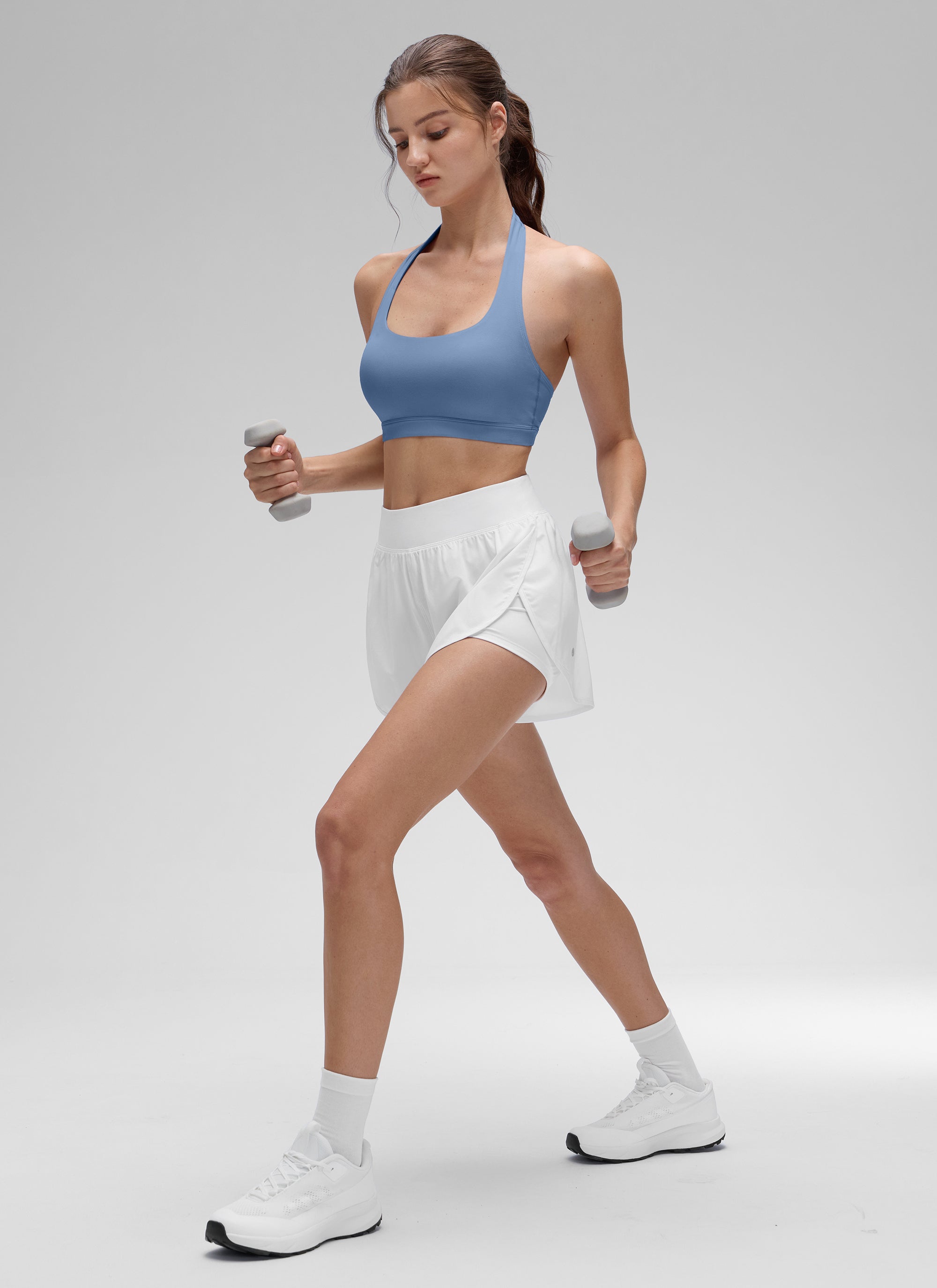 CRZ YOGA Womens Yoga Scoop Neck Padded Open Back Sports Bras Oasis Blue @model_info:Kerr
